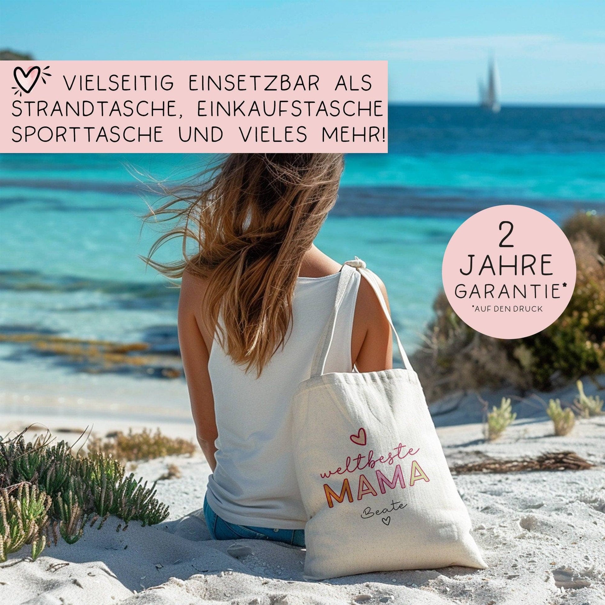 Weltbeste Mama Tasche Stoffbeutel - mit Wunschname - Einkaufstasche - Geschenkidee für deine Mutter zum Geburtstag Muttertag Personalisiert  kleinebuchstaben   