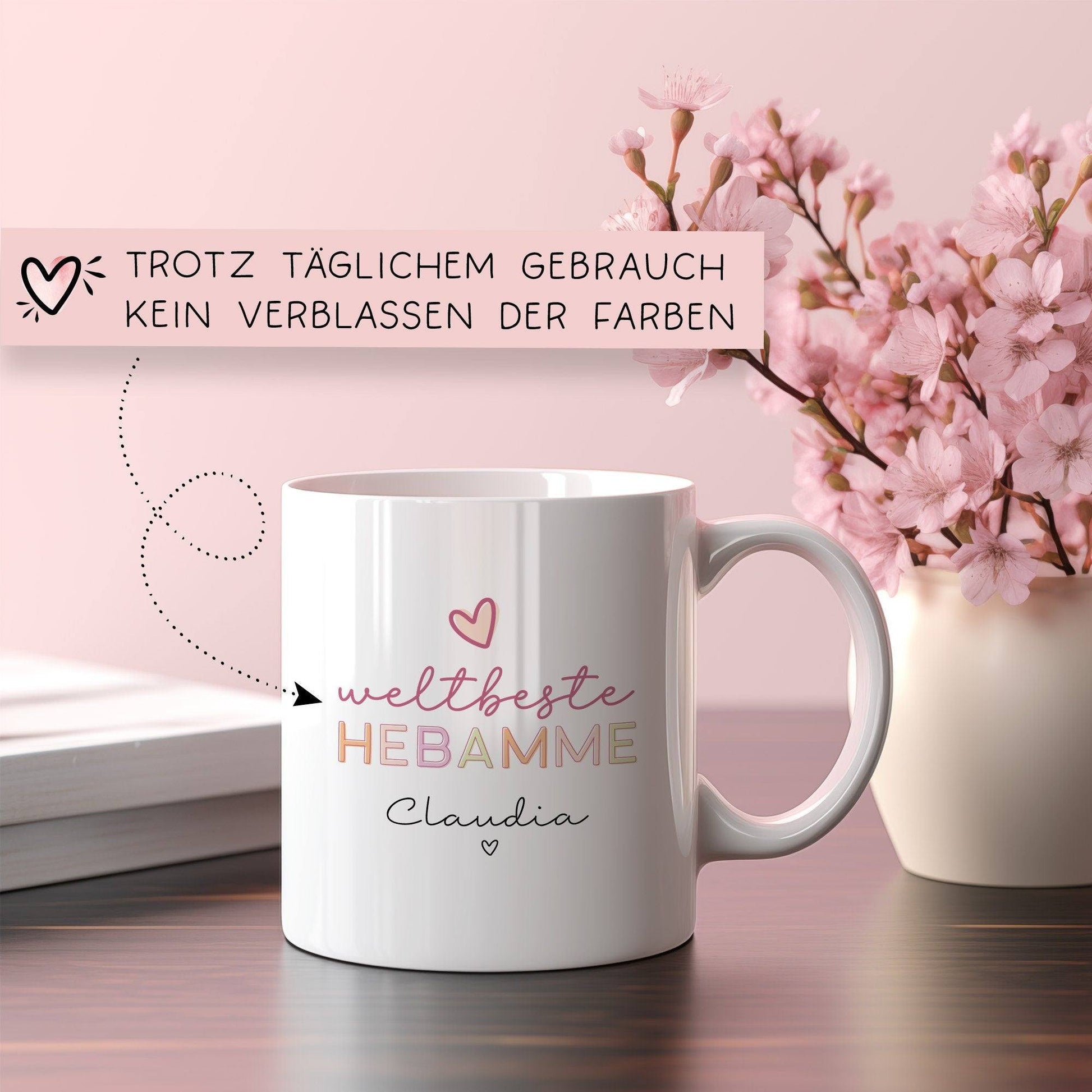 Weltbeste Hebamme Tasse mit Namen - Geschenk personalisiert - Geschenk zum Geburtstag, Ostern, Weihnachten - Wunschnamen  kleinebuchstaben   