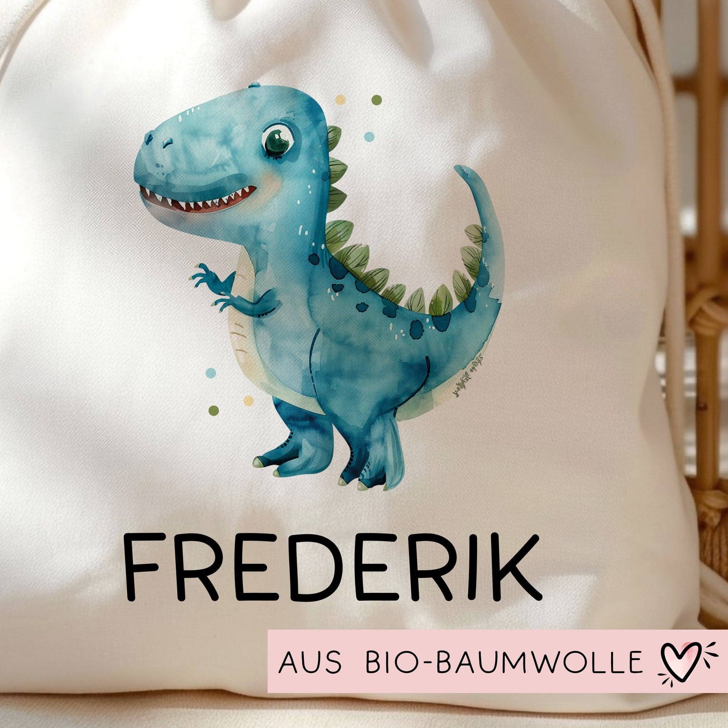 Tyrannosaurus Rex Turnbeutel Dino Dinosaurier Personalisierter mit Wunschnamen | Rucksack Schule, Kindergarten,KITA,Wäschebeutel,Sportbeutel  kleinebuchstaben   