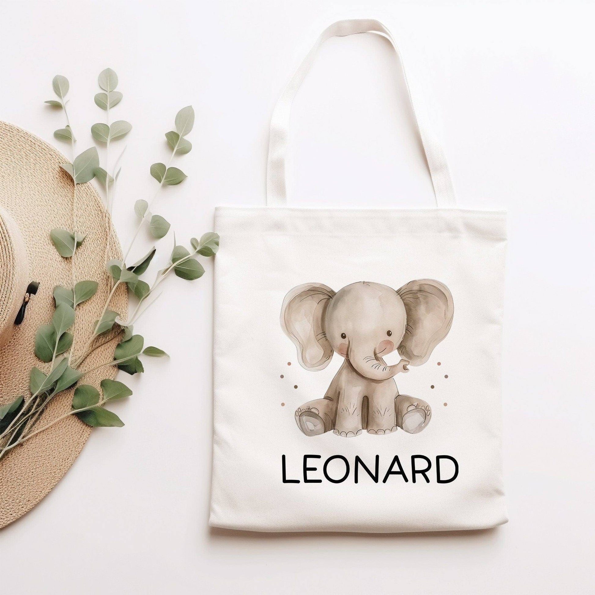 Kinder-Beutel mit Namen personalisiert - Elefant - Stofftasche als Sporttasche, Wechselwäsche, Tragetasche - Kita, Schule & Kindergarten  kleinebuchstaben   