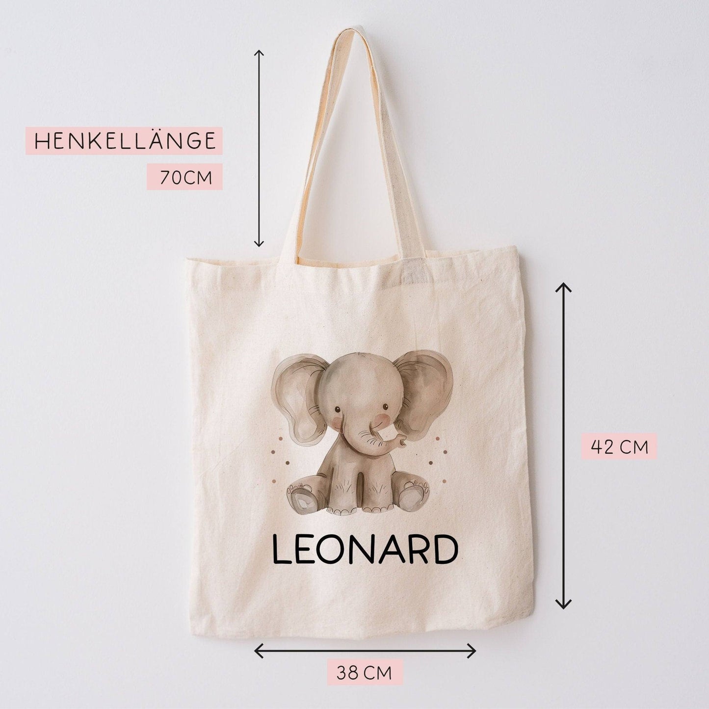 Kinder-Beutel mit Namen personalisiert - Elefant - Stofftasche als Sporttasche, Wechselwäsche, Tragetasche - Kita, Schule & Kindergarten  kleinebuchstaben   