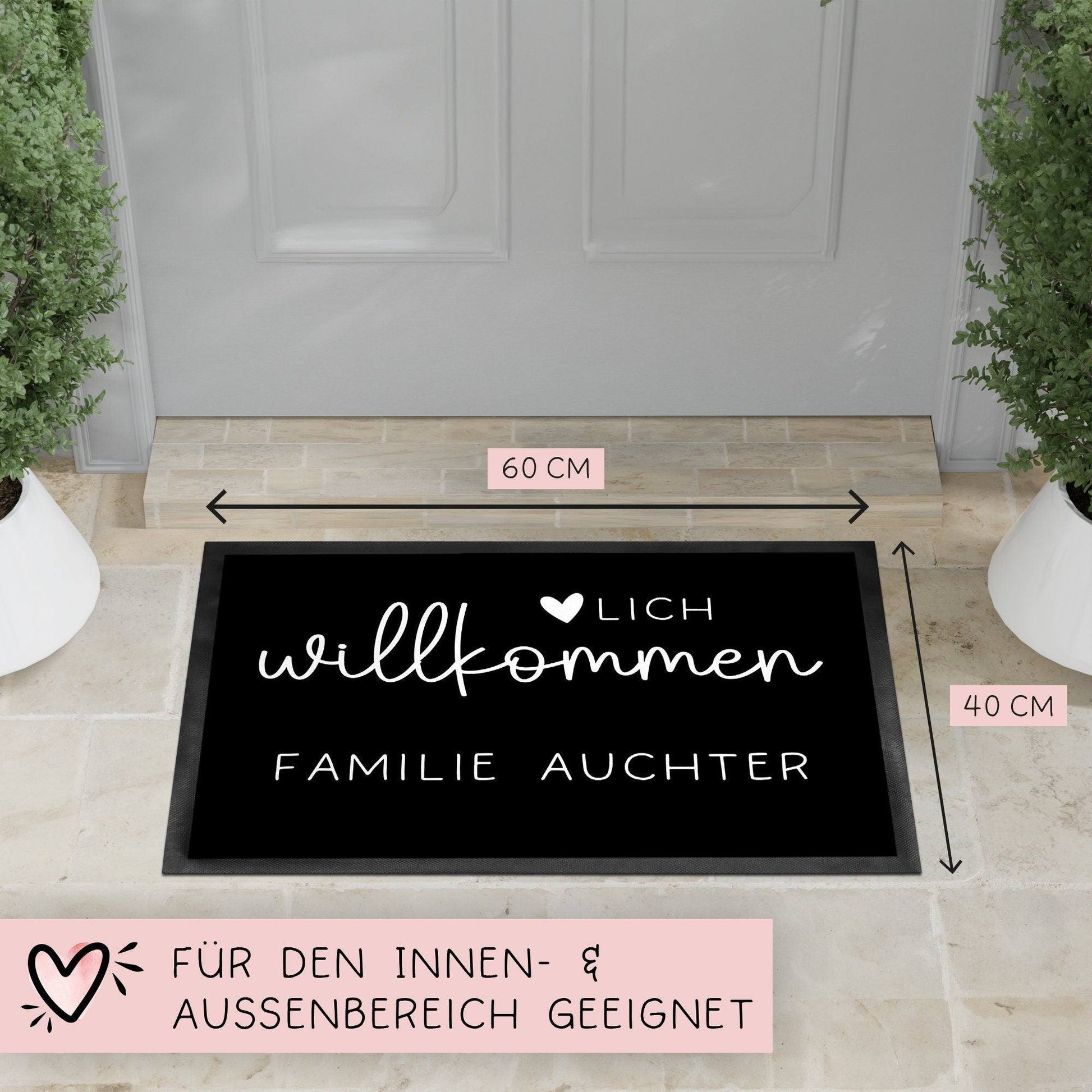 Personalisierte Fußmatte - Fussmatte mit Wunschnamen | Herzlich Willkommen | 60x40 cm | Geschenkidee zum Umzug, Einzug für Familien, Umzug  kleinebuchstaben   