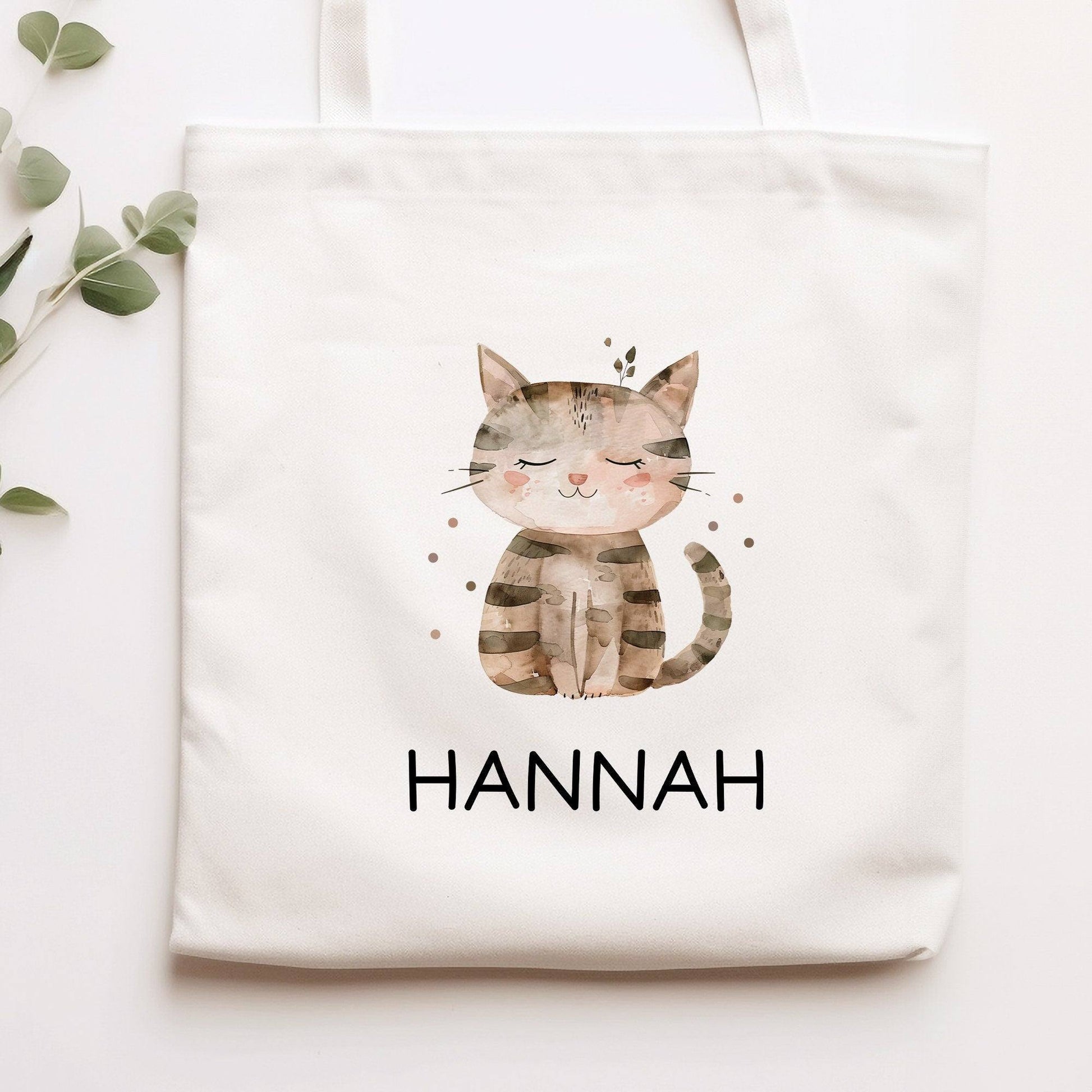 Einschulung Stofftasche mit Wunschnamen personalisiert Kinder-Beutel als Sporttasche, Wechselwäsche, Stoffbeutel Kita, Schule & Kindergarten  kleinebuchstaben Katze Stofftasche 