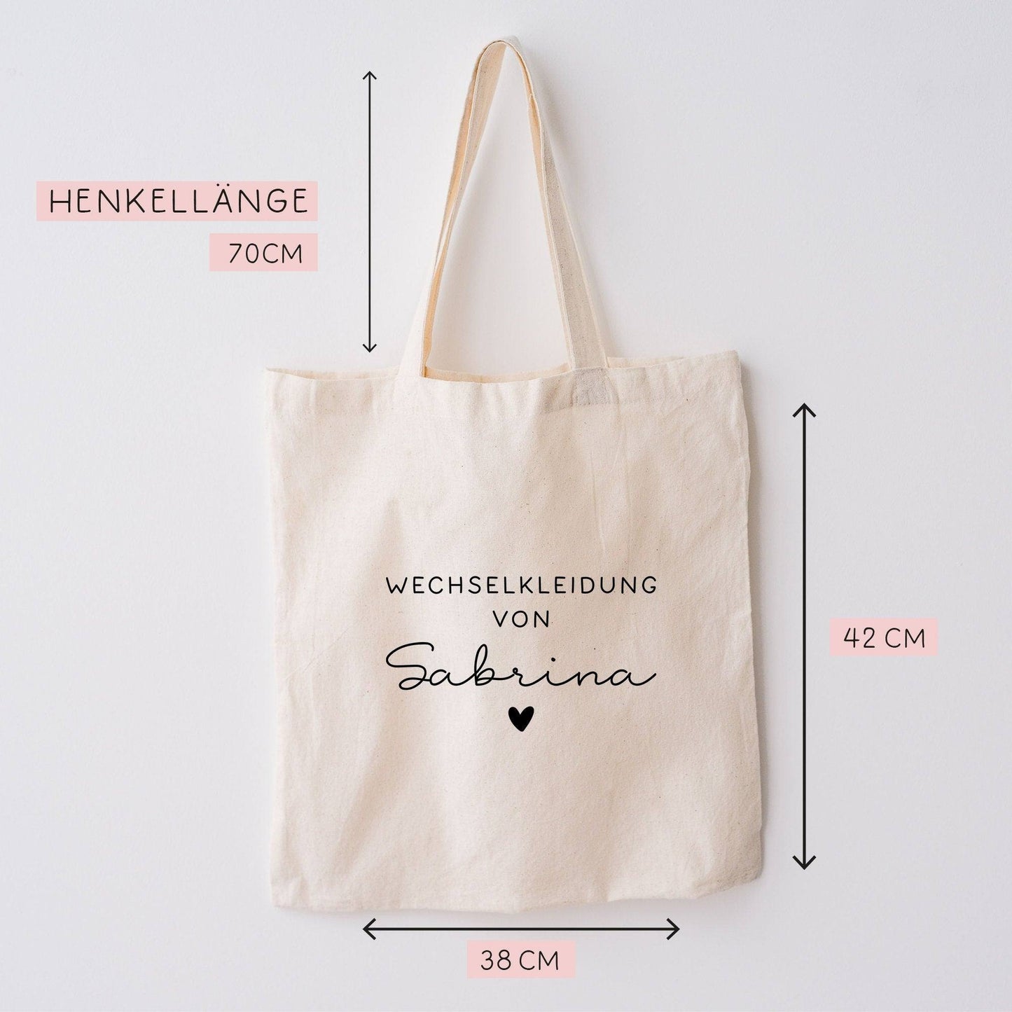 Wechselkleidung-Beutel für die Kita mit Namen - Wechselwäsche-Tasche - Stoffbeutel - Personalisiert mit Namen - Tragetasche - Henkeltasche  kleinebuchstaben   