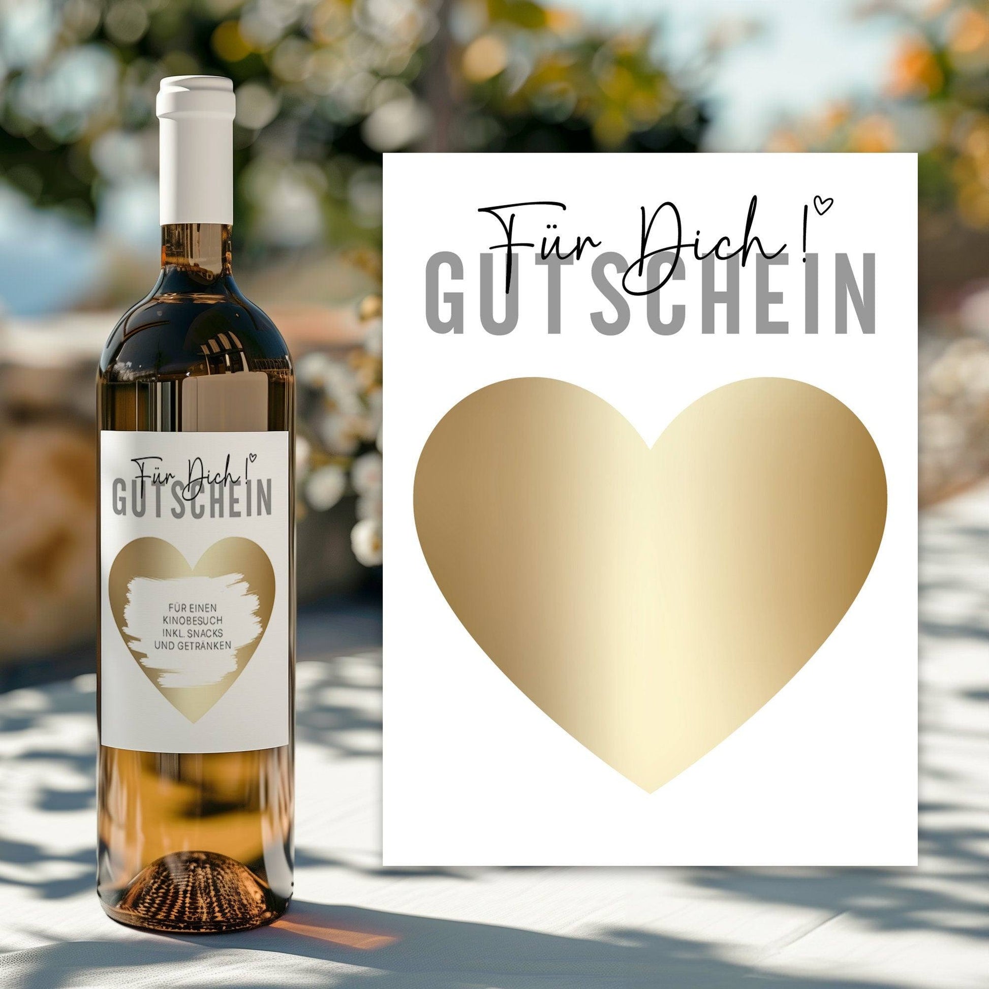 Weinflaschen-Etikett  | Gutschein "Für dich" | Personalisiertes Wein Flaschen Etikett | Rubbellos Weinetikett Weihnachten - Gold  kleinebuchstaben   