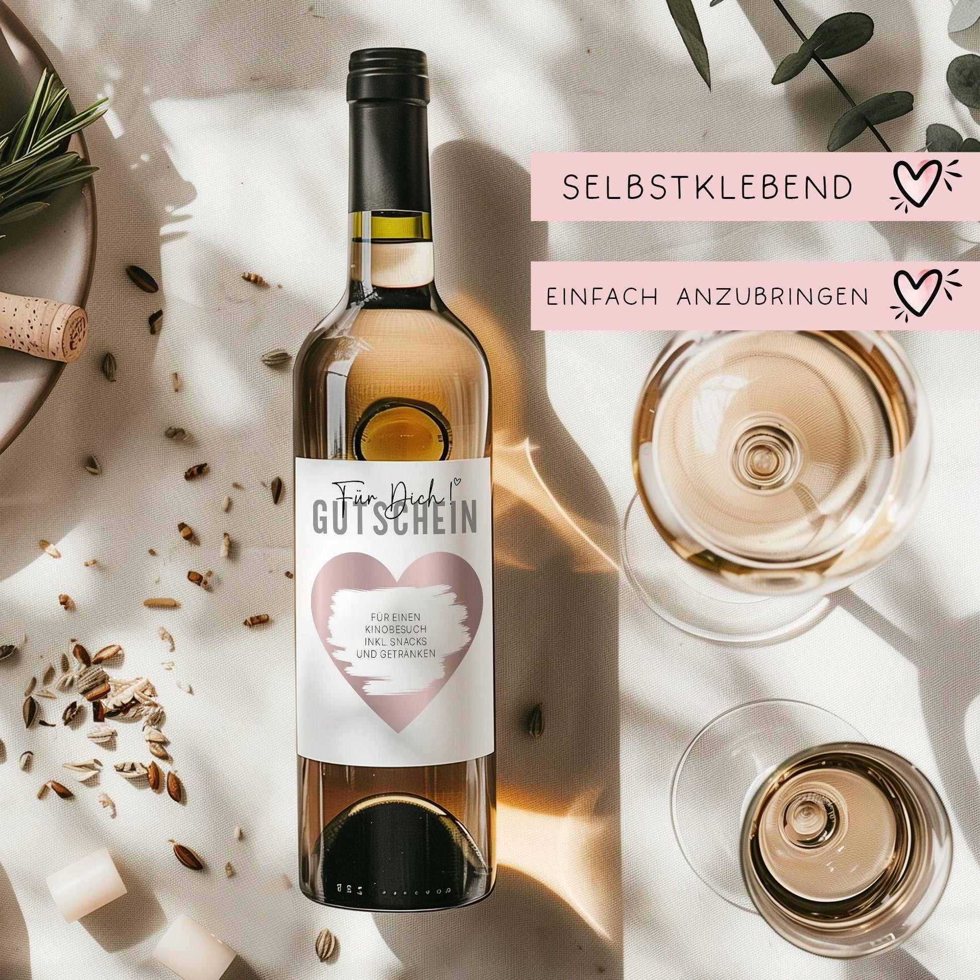 Gutschein "Für dich" Weinflaschen-Etikett | Personalisiertes Wein Flaschen Etikett | Rubbellos Weinetikett Weihnachten - Rosa  kleinebuchstaben   