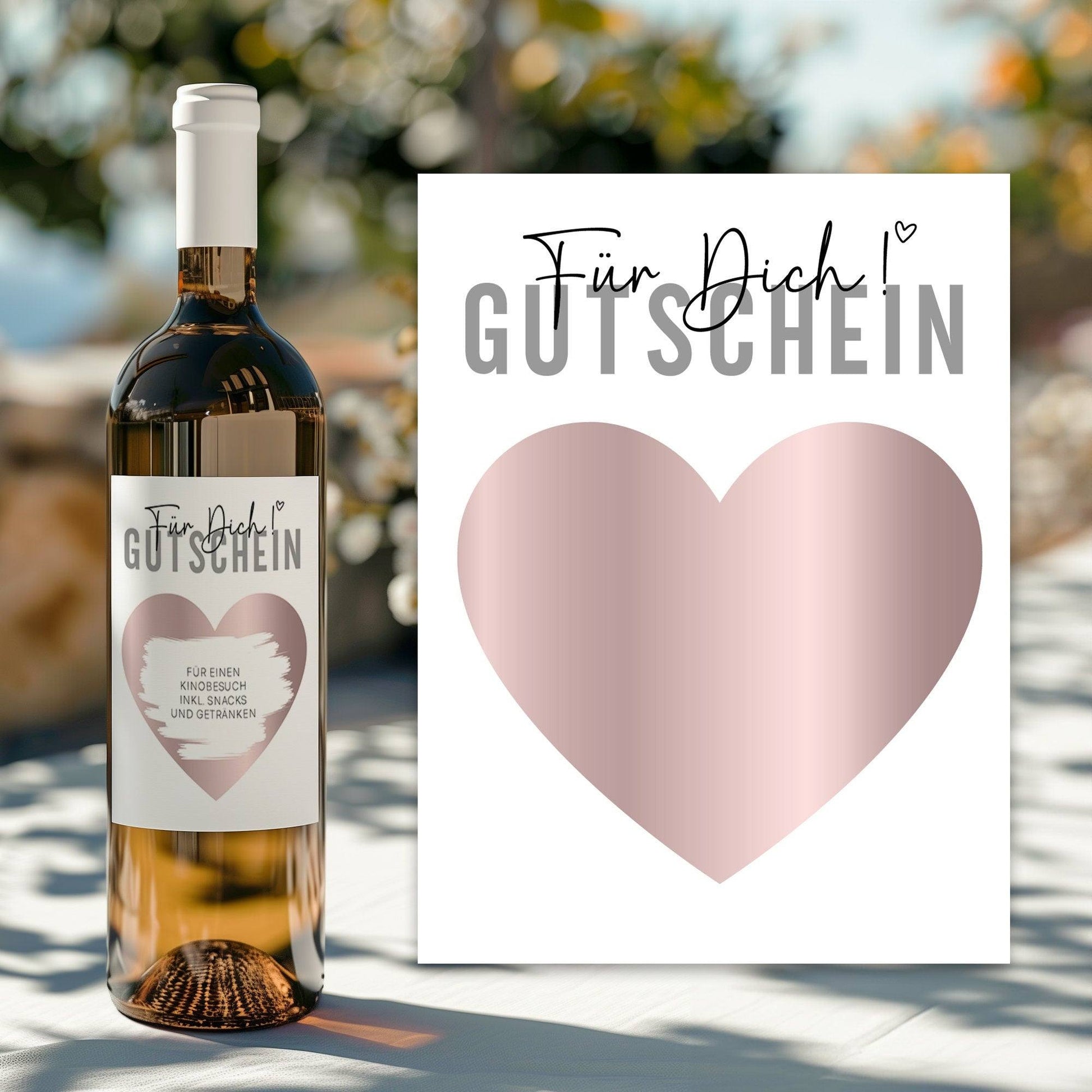 Gutschein "Für dich" Weinflaschen-Etikett | Personalisiertes Wein Flaschen Etikett | Rubbellos Weinetikett Weihnachten - Rosa  kleinebuchstaben   