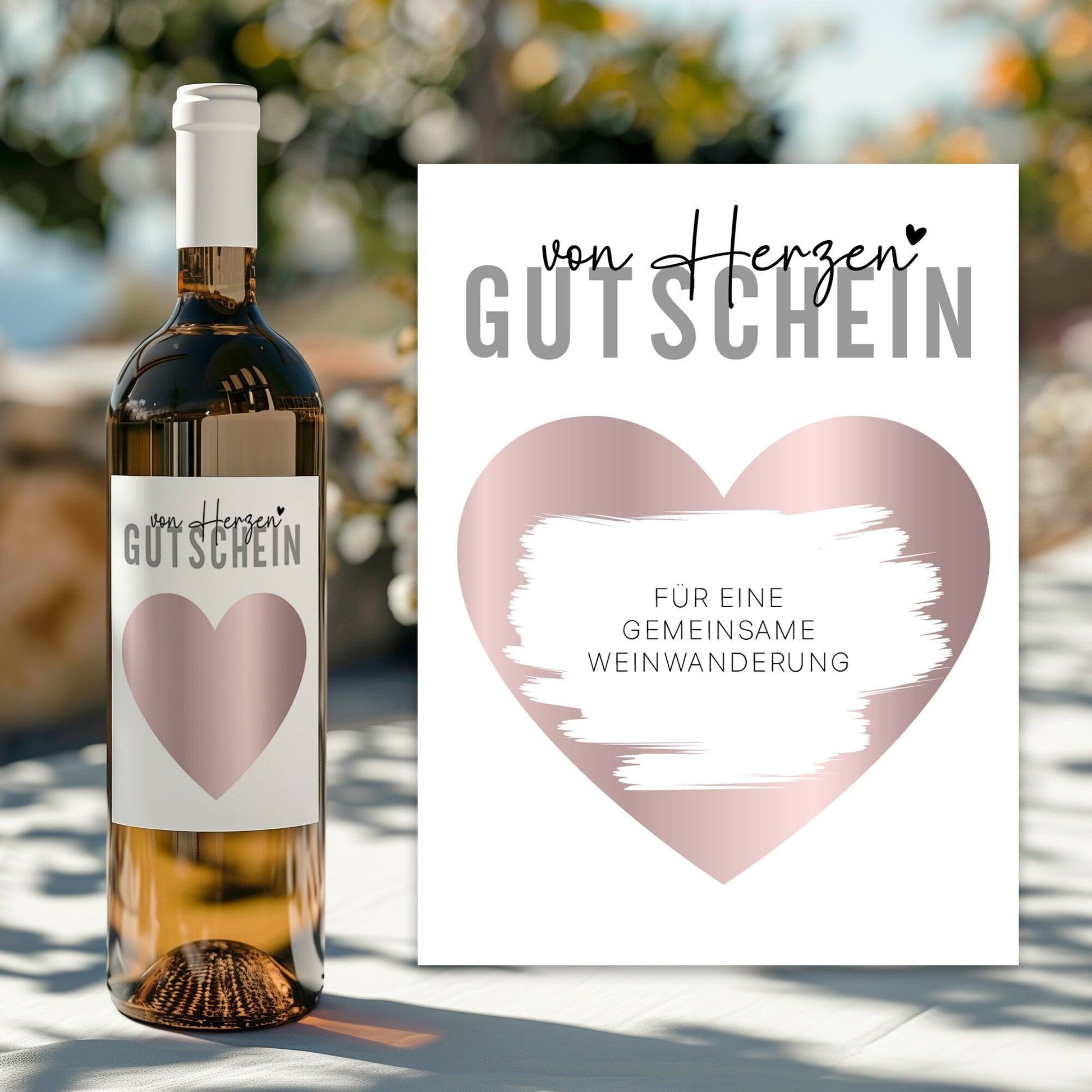 Gutschein "von Herzen" Weinflaschen-Etikett | Personalisiertes Wein Flaschen Etikett | Rubbellos Weinetikett Weihnachten - Rosa  kleinebuchstaben   