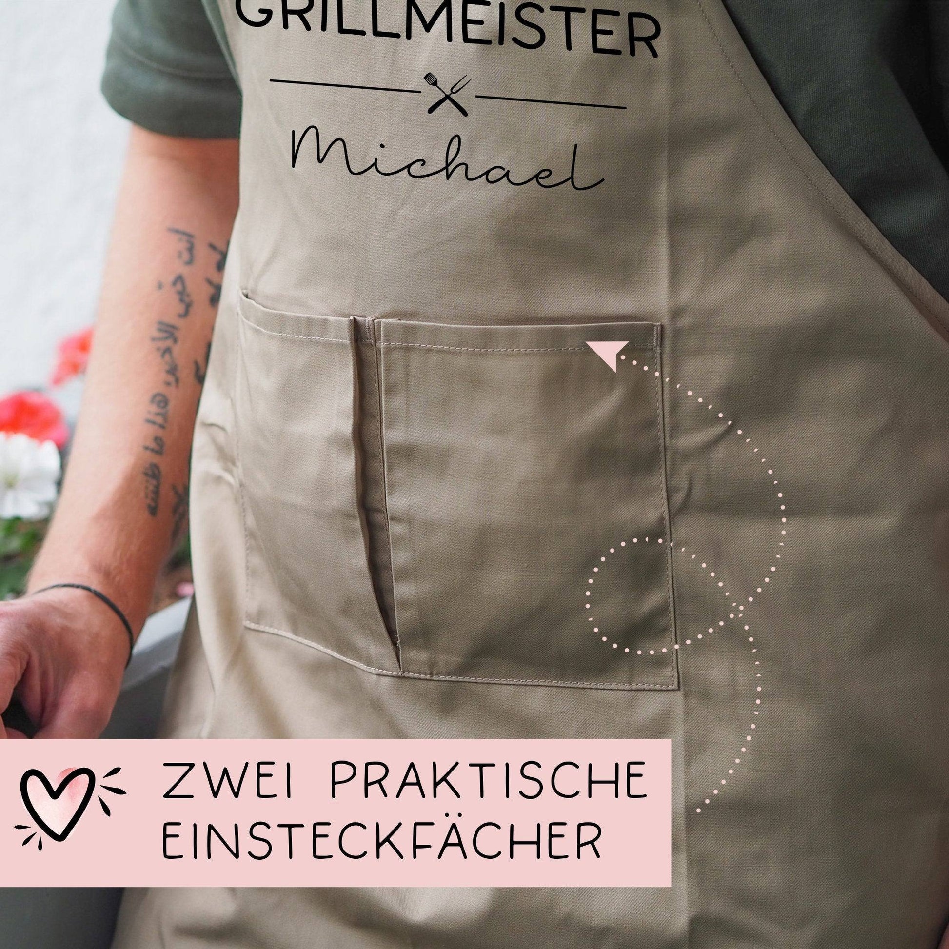 Grillschürze Grillmeister personalisiert für Männer mit Kunstleder Applikation zum 60. Geburtstag -Baumwollschürze, Küchenschürze, Geschenk  kleinebuchstaben   