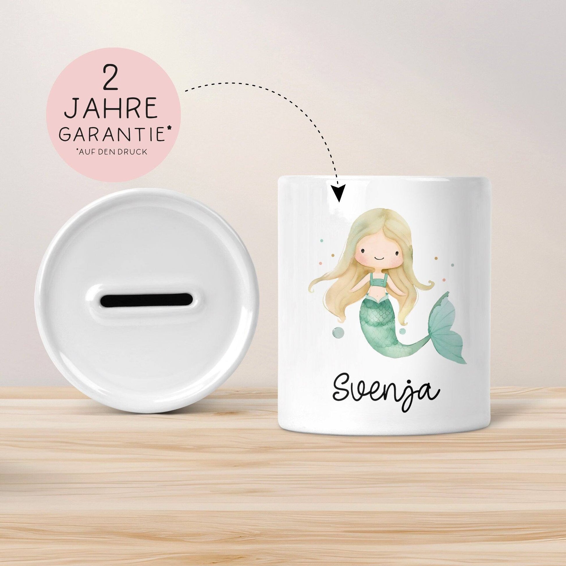 Spardose Meerjungfrau Personalisiert mit Name oder Wunschnamen für Mädchen aus Keramik. Geschenk Taufe, Geburtstag od. Weihnachten - 04  kleinebuchstaben   