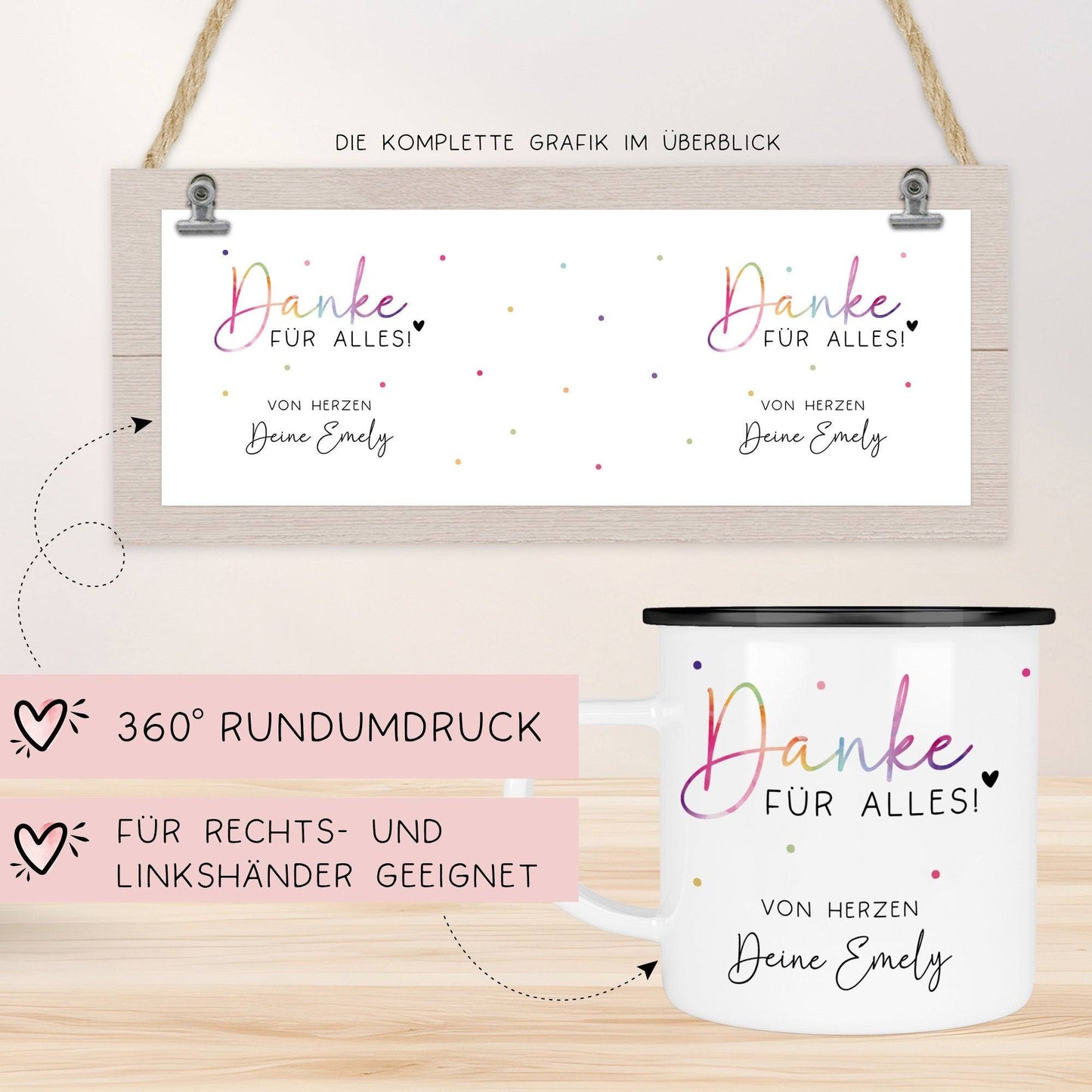 Abschiedsgeschenk Erzieherin Geschenk Abschiedsgeschenk Lehrerin Dankeschön Geschenk Tasse - Danke für alles - Emaille Tasse Becher  kleinebuchstaben   