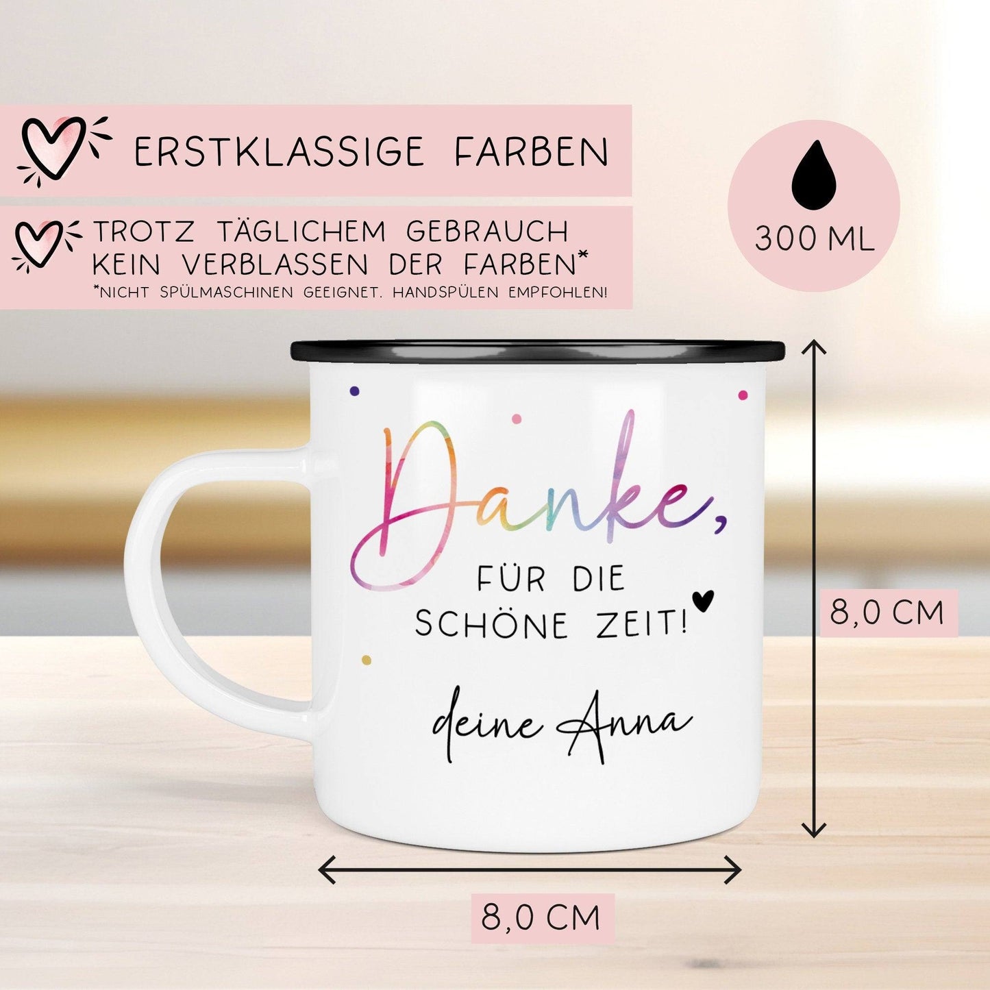 Abschiedsgeschenk Erzieherin Geschenk Abschiedsgeschenk Lehrerin Dankeschön Geschenk Tasse - Danke für die schöne Zeit - Emaille Becher  kleinebuchstaben   