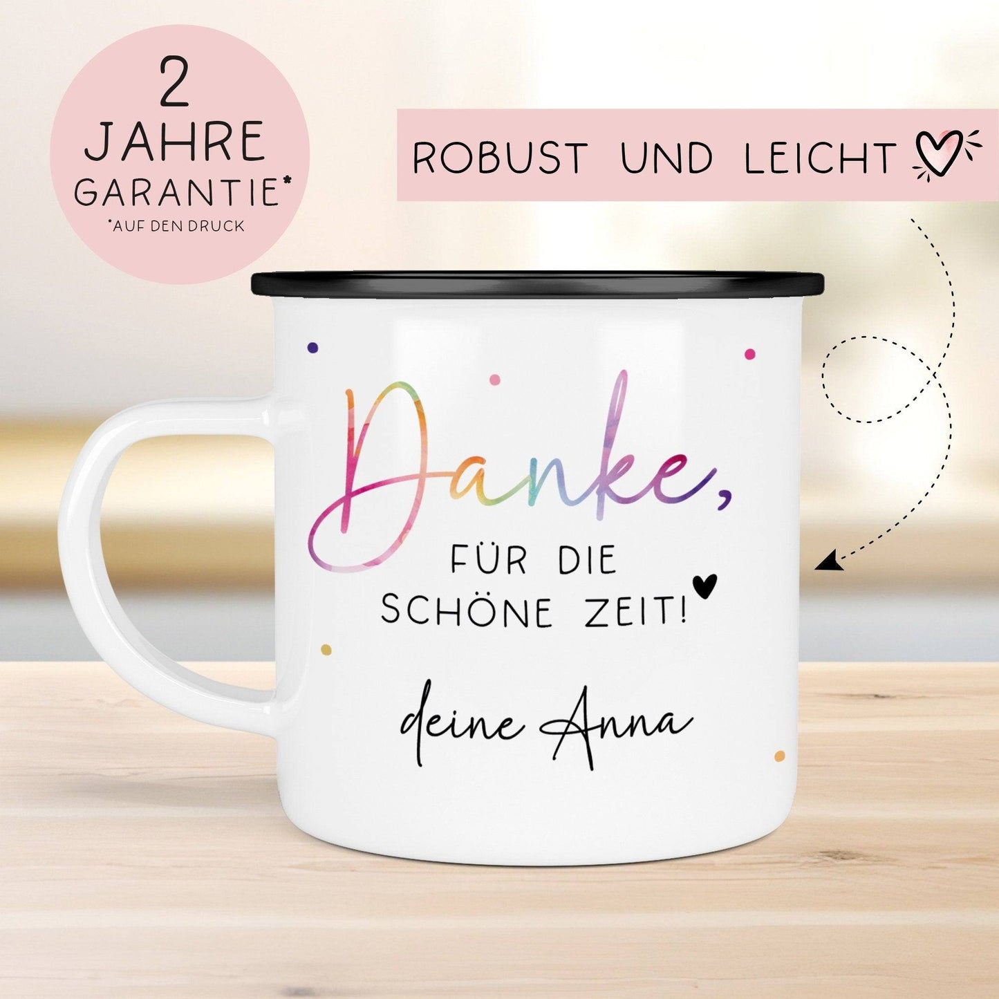 Abschiedsgeschenk Erzieherin Geschenk Abschiedsgeschenk Lehrerin Dankeschön Geschenk Tasse - Danke für die schöne Zeit - Emaille Becher  kleinebuchstaben   