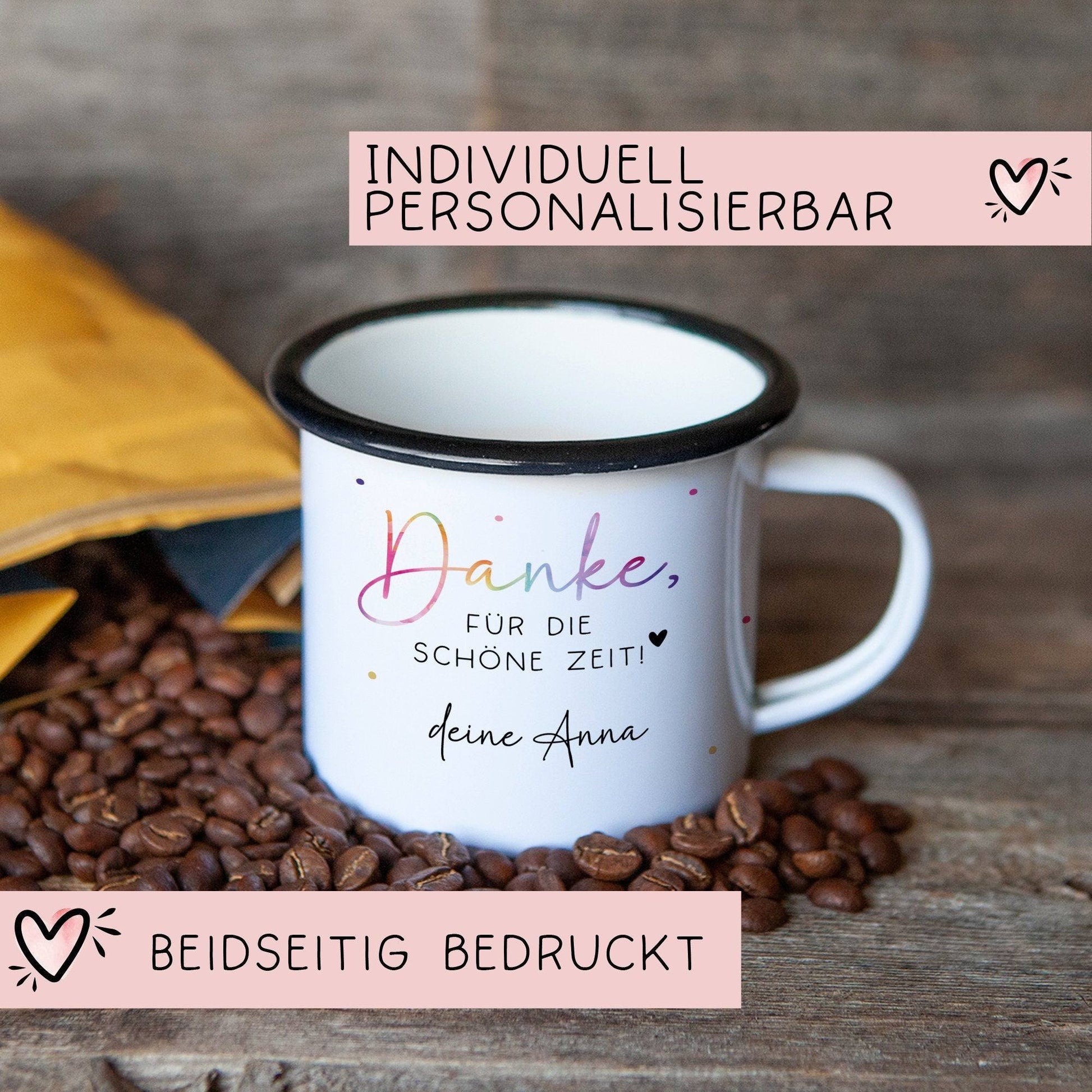 Abschiedsgeschenk Erzieherin Geschenk Abschiedsgeschenk Lehrerin Dankeschön Geschenk Tasse - Danke für die schöne Zeit - Emaille Becher  kleinebuchstaben   