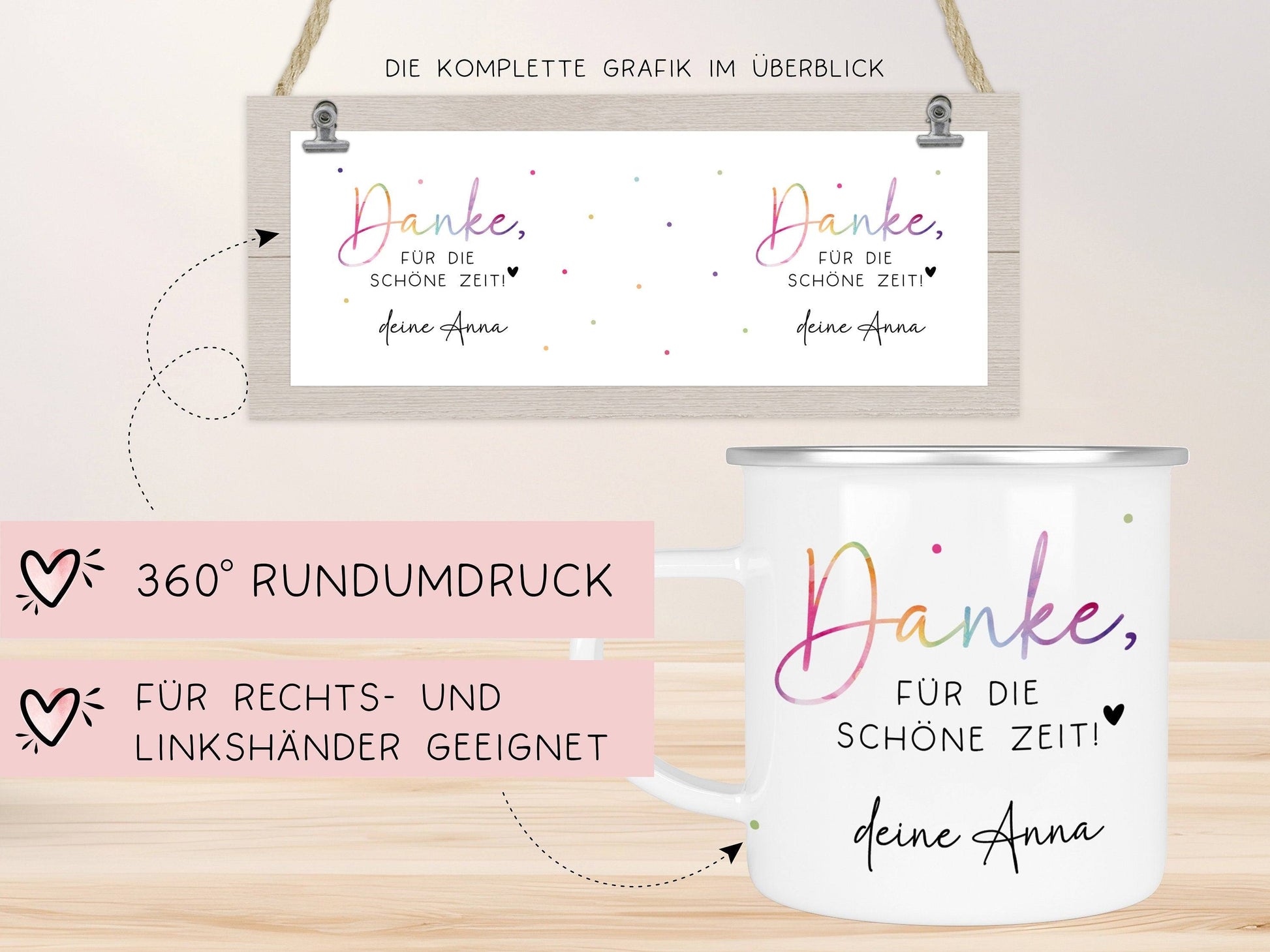 Abschiedsgeschenk Erzieherin Geschenk Abschiedsgeschenk Lehrerin Dankeschön Geschenk Tasse - Danke für die schöne Zeit - Emaille Becher  kleinebuchstaben   