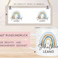 Schulanfang Schulkind Emaille Tasse Becher | Personalisiert mit Wunschnamen | Kindertasse zur Einschulung | Regenbogen im Aquarell-Stil  kleinebuchstaben   