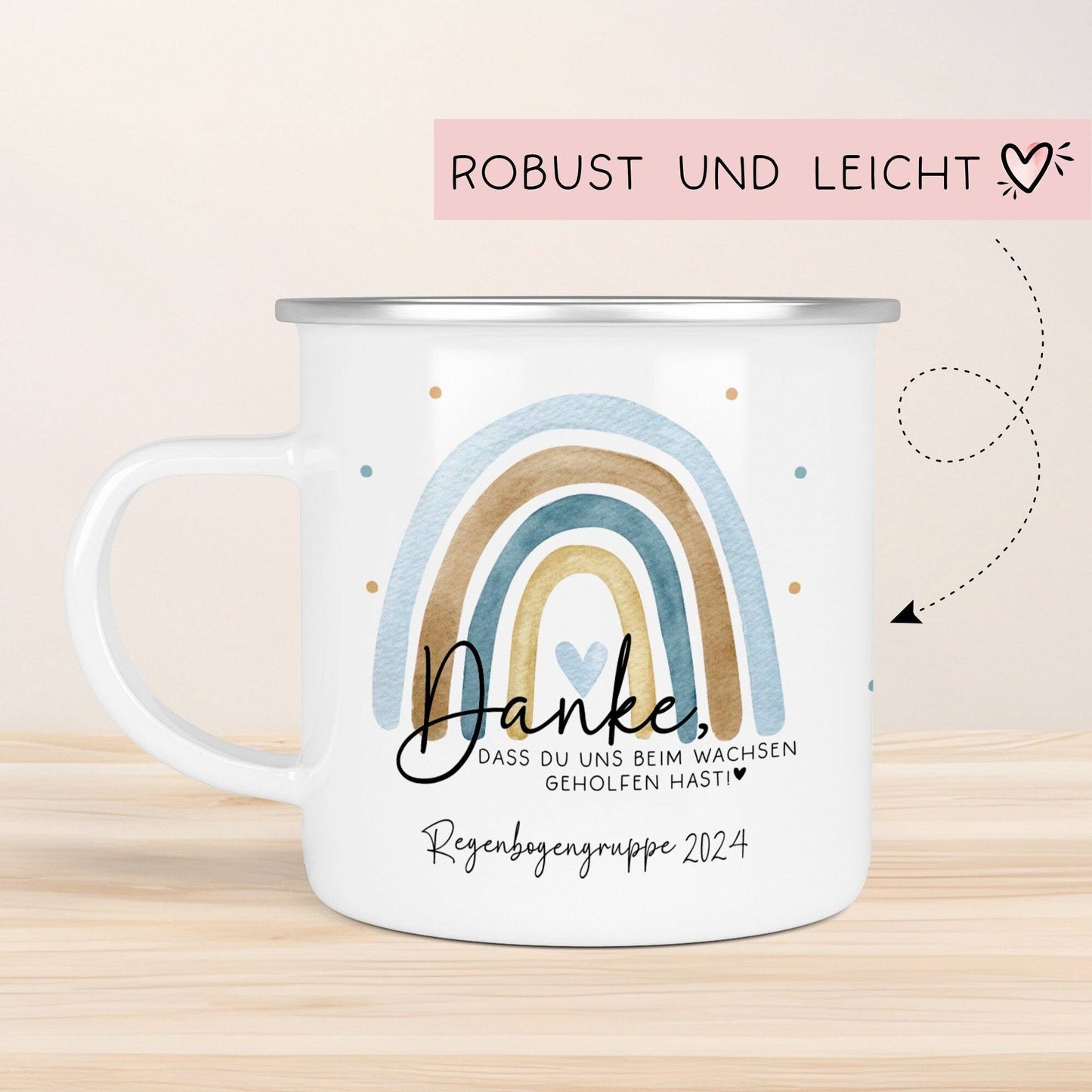 Danke das du uns beim Wachsen geholfen hast Emaille Becher - Regenbogen Abschiedsgeschenk für Erzieherin Geschenk Abschiedsgeschenk Lehrerin  kleinebuchstaben   