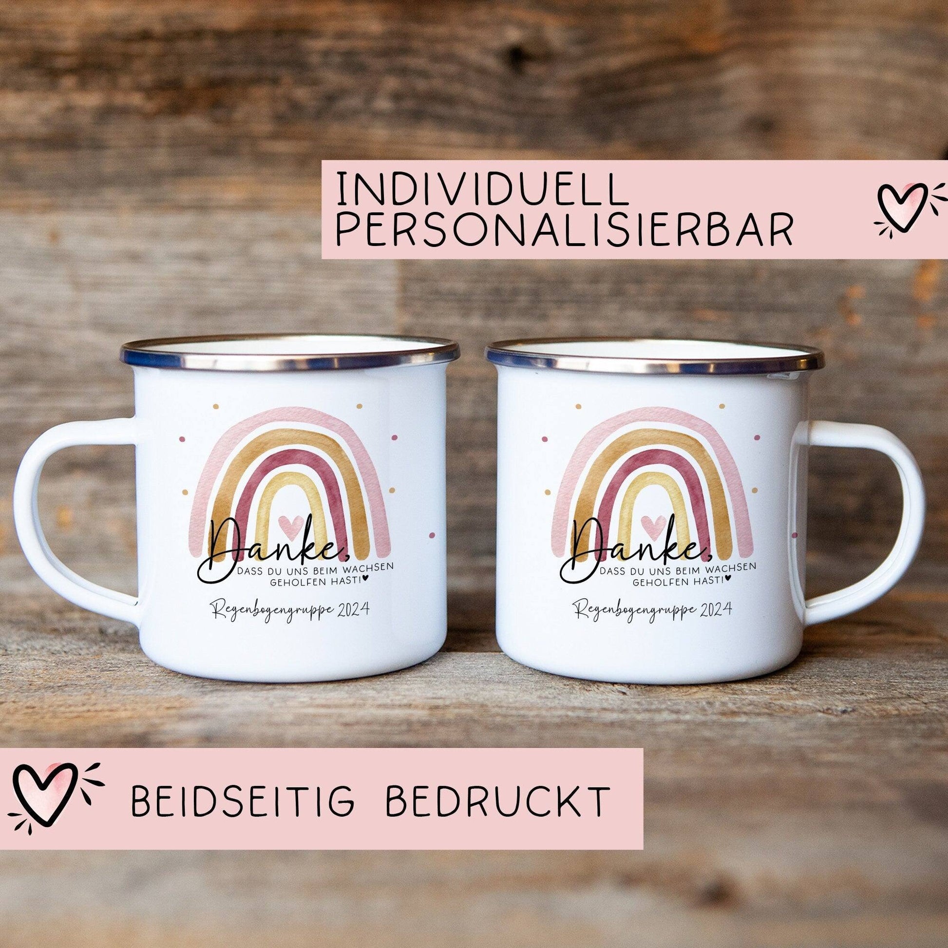 Danke das du uns beim Wachsen geholfen hast Emaille Tasse - Regenbogen Abschiedsgeschenk für Erzieherin Geschenk Abschiedsgeschenk Lehrerin  kleinebuchstaben   