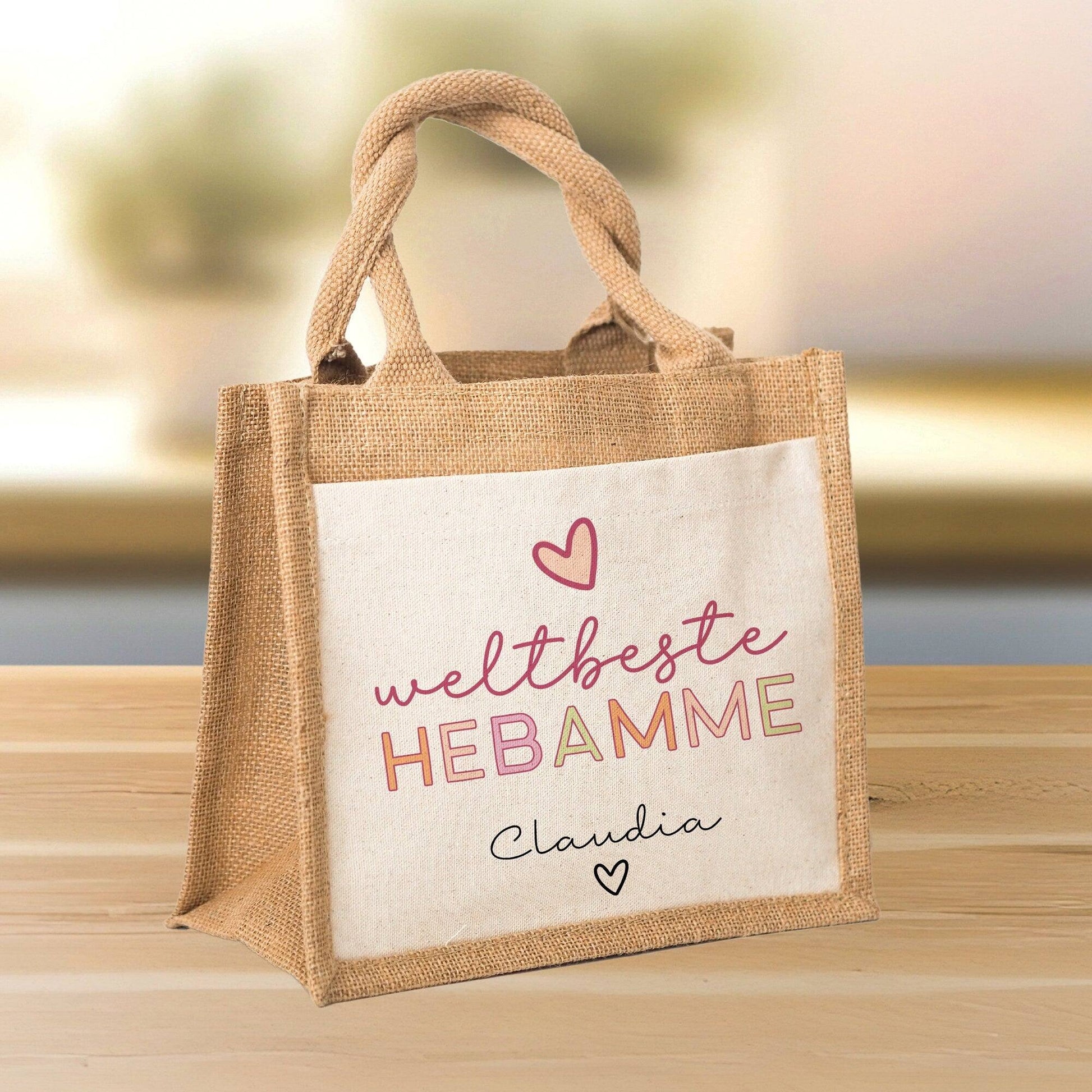 Weltbeste Hebamme Tasche Stoffbeutel - mit Wunschname - Einkaufstasche - Geschenkidee für Geburtsbegleiterin zum Geburtstag - Personalisiert  kleinebuchstaben   