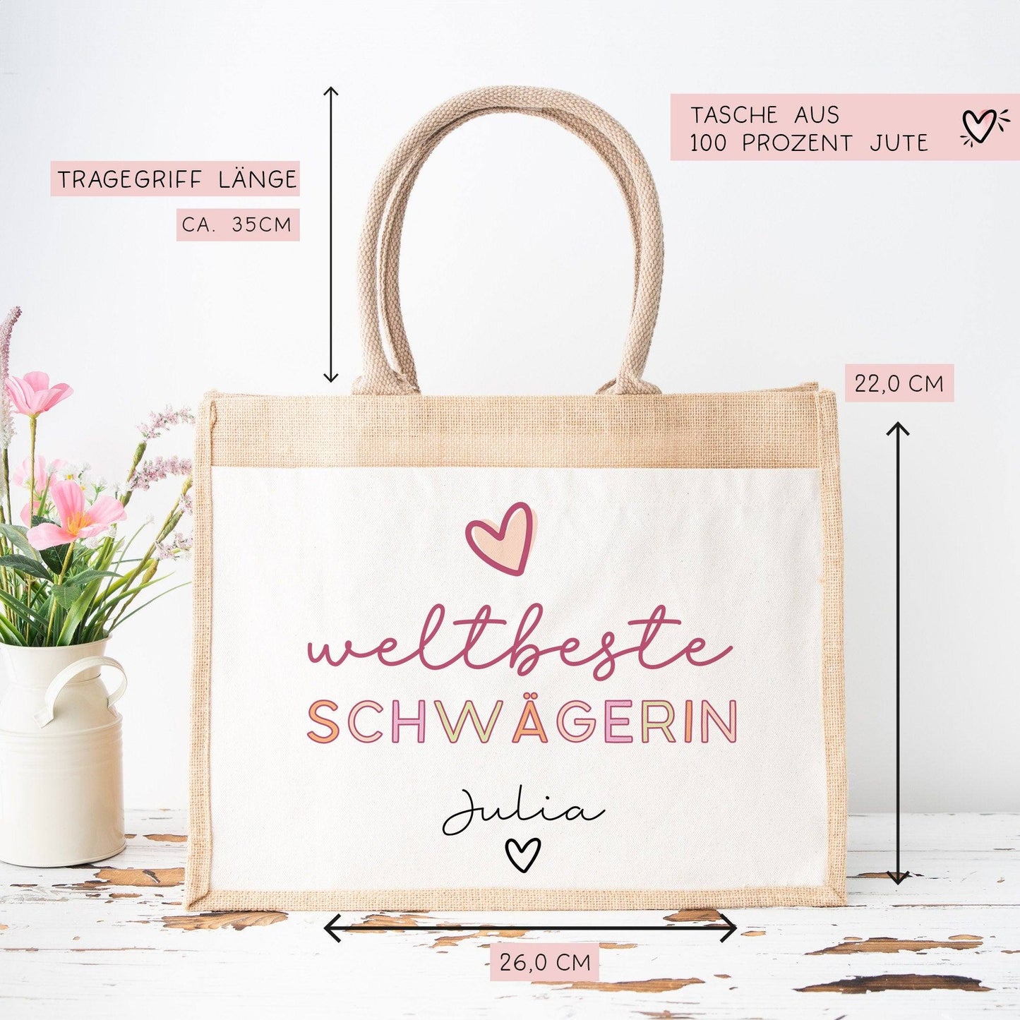 Weltbeste Schwägerin Tasche Stoffbeutel - mit Wunschname - Einkaufstasche - Tolle Geschenkidee für Mit Namen zum Geburtstag Personalisiert  kleinebuchstaben   