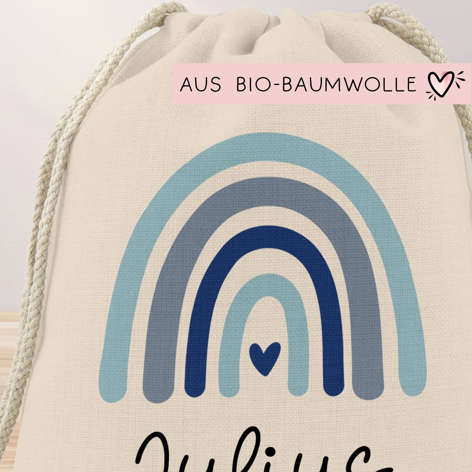 Rucksack Regenbogen Personalisiert aus Bio-Baumwolle | Mit Ihrem Wunschnamen |Perfekt als Turnbeutel für Schule und Kindergarten Einschulung  kleinebuchstaben   