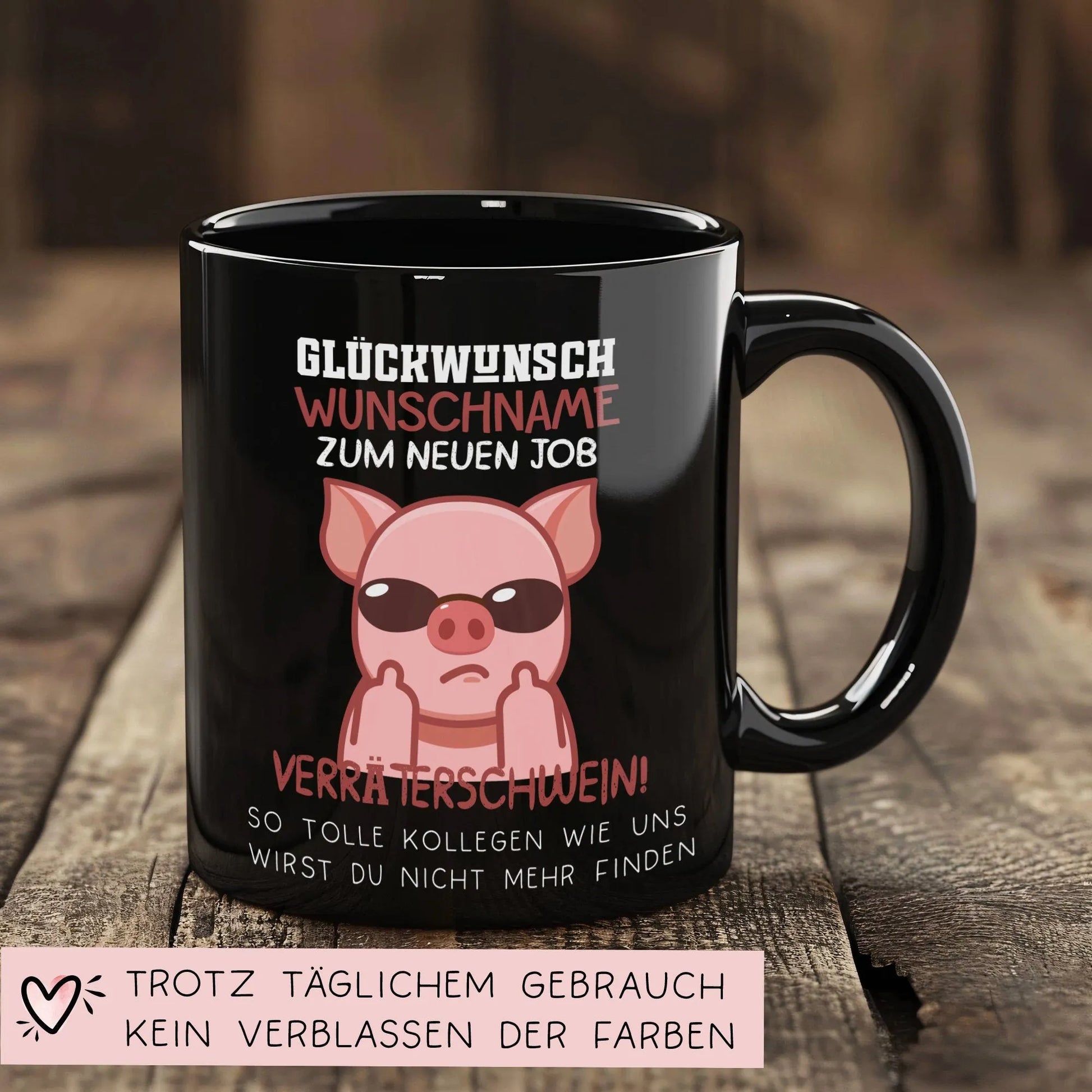 Neuer Job Tasse mit Namen - Abschiedsgeschenk Kollegen - Personalisierte Tasse mit Spruch: Glückwunsch zum neuen Job Kaffeetasse Sparschwein  kleinebuchstaben   