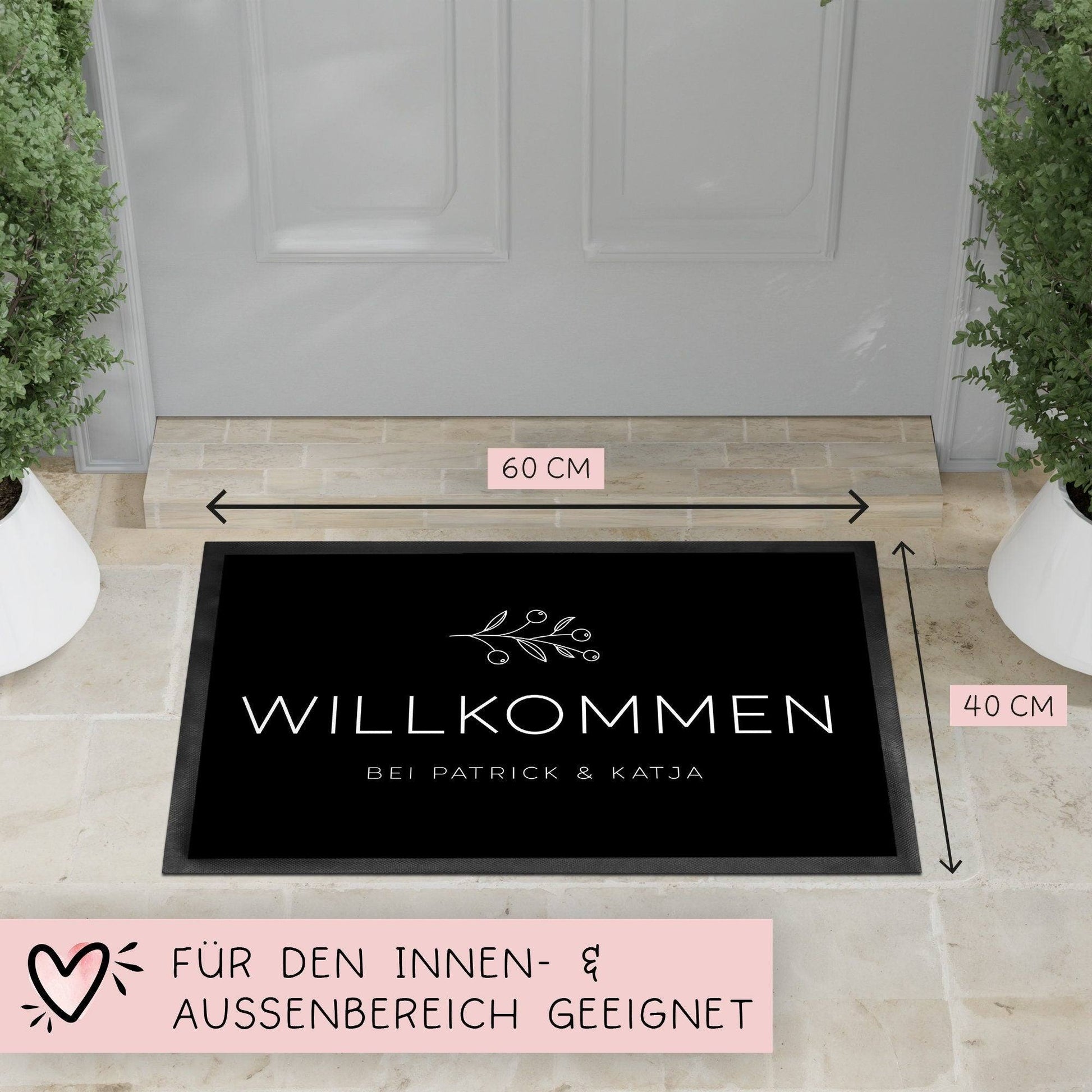 Personalisierte Fußmatte - Herzlich Willkommen - Fussmatte mit Wunschnamen oder Familiennamen | 60 x 40 cm | Geschenkidee zum Umzug & Einzug  kleinebuchstaben   