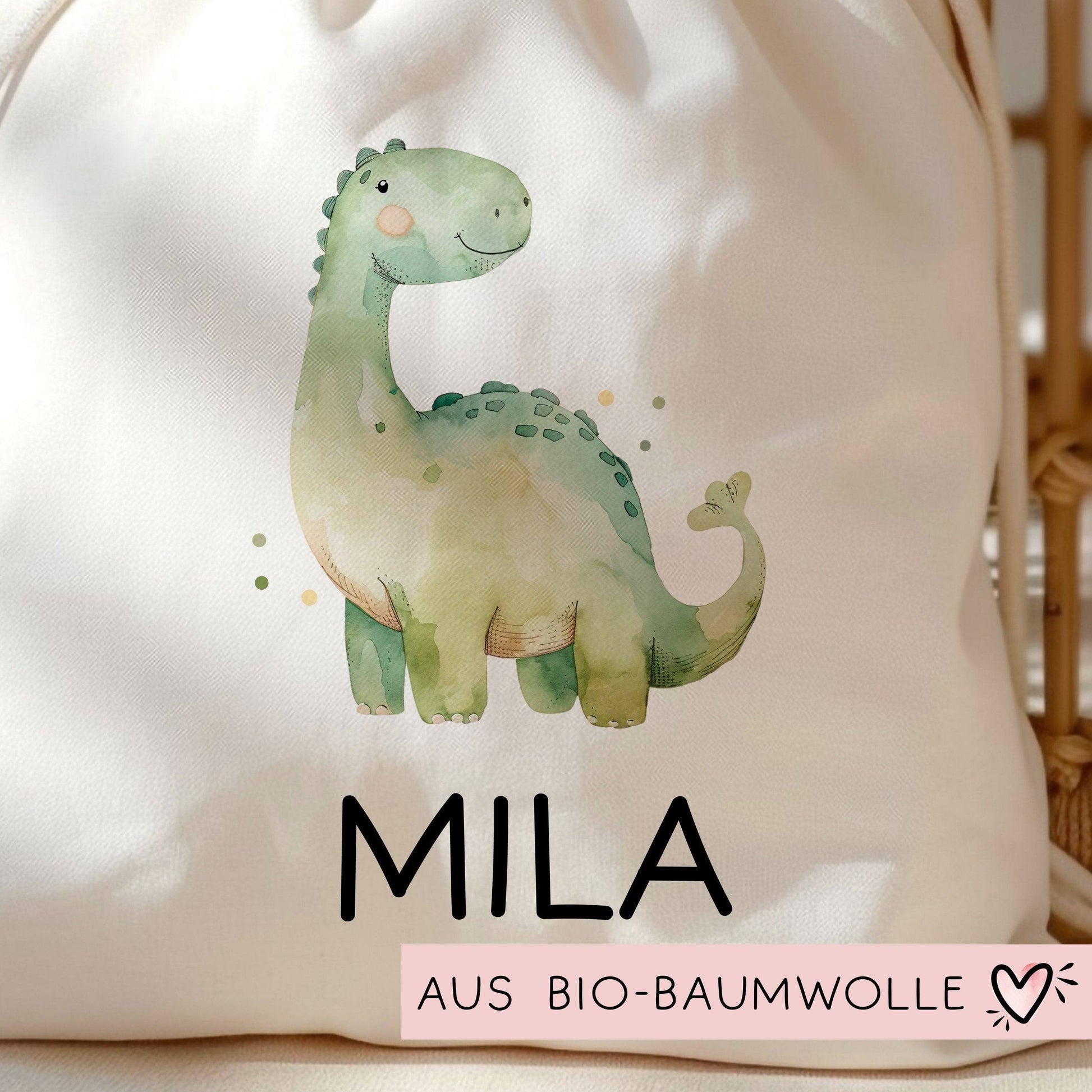 Brontosaurus Turnbeutel Dino Dinosaurier Personalisiert mit Wunschnamen | Rucksack Schule, Kindergarten, KITA, Wäschebeutel, Sportbeutel  kleinebuchstaben   