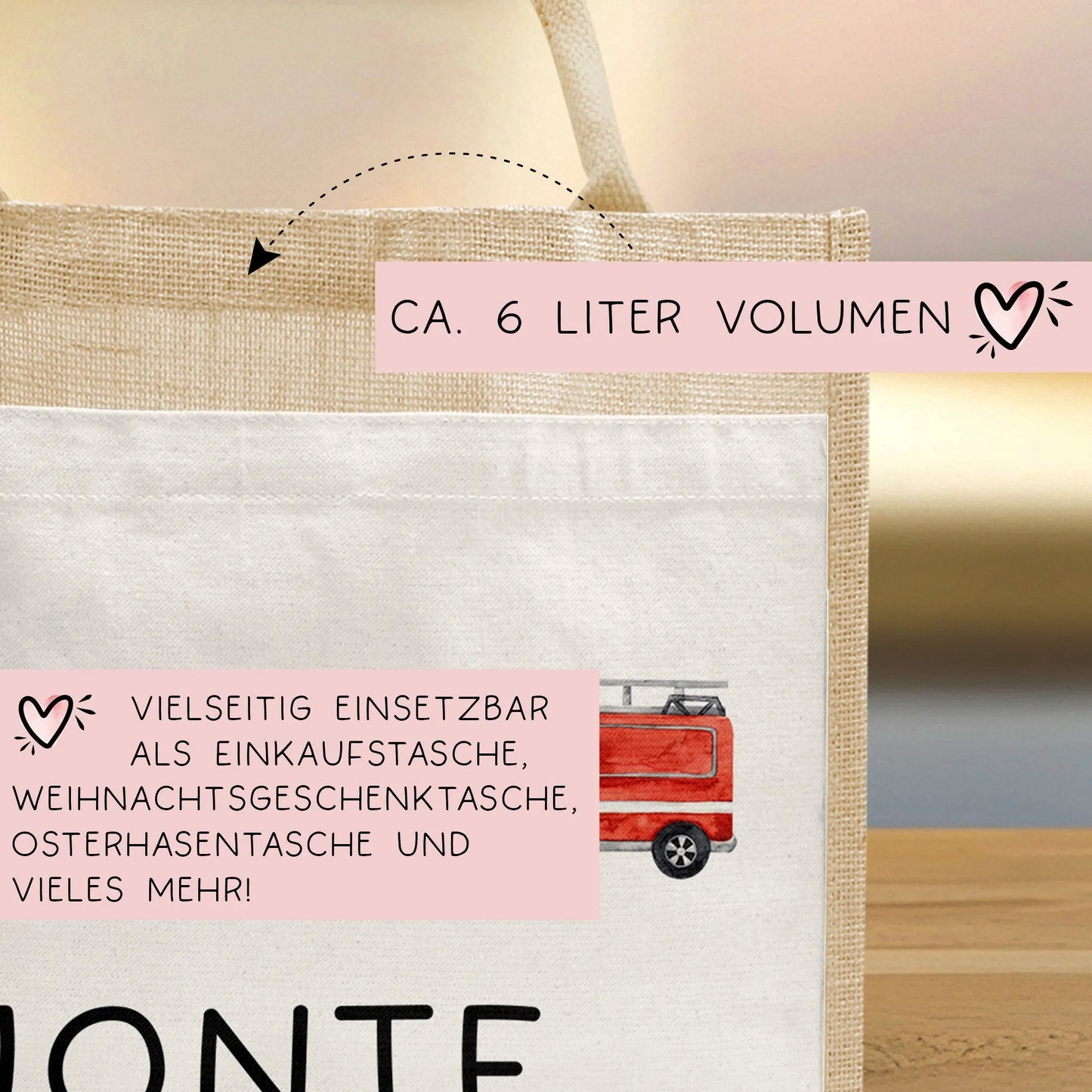 Tasche mit Wunschnamen RTW Polizeiwagen Feuerwehr Krankenwagen | 100% Jute | Geschenk Geschenk zum Geburtstag, Nikolaus, Weihnachten Ostern  kleinebuchstaben   