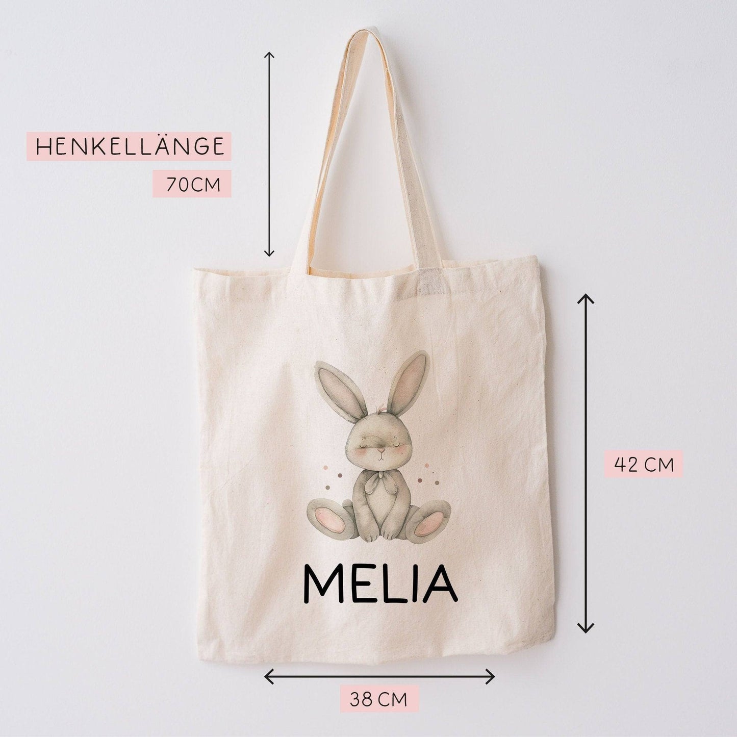 Kinder-Beutel mit Namen personalisiert - Hase - Stofftasche als Sporttasche, Wechselwäsche, Tragetasche - Kita, Schule & Kindergarten  kleinebuchstaben   