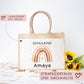 Personalisierte Einschulung Jute Pocket Tasche | mit Wunschnamen | Schulkind Regenbogen Herz als Geschenktasche für Schulanfang - 1 Schultag  kleinebuchstaben   