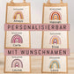 Einschulung Jute Pocket Tasche Personalisiert mit Wunschnamen | Schulkind Regenbogen Herz als Geschenktasche für Schulanfang - 1 Schultag  kleinebuchstaben   