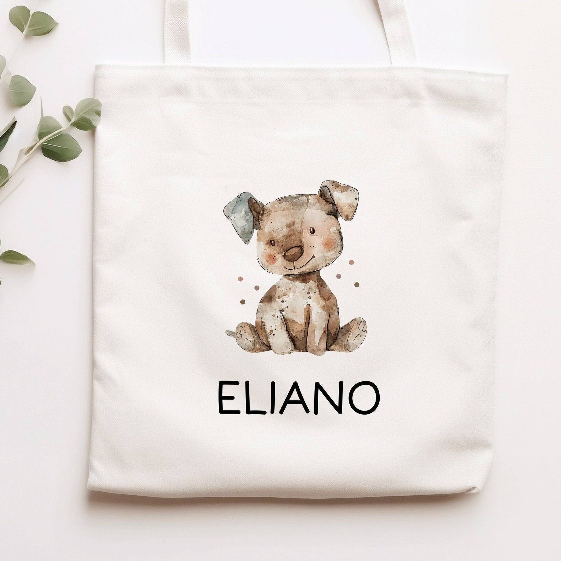 Einschulung Stofftasche mit Wunschnamen personalisiert Kinder-Beutel als Sporttasche, Wechselwäsche, Stoffbeutel Kita, Schule & Kindergarten  kleinebuchstaben Hund Stofftasche 