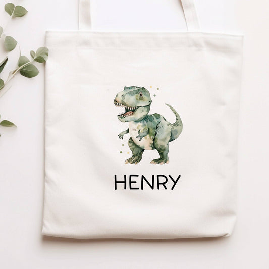 Kinder-Beutel Dinosaurier Dino Stofftasche Tyrannosaurus Rex Tasche personalisiert als Sporttasche, Wechselwäsche, Stoffbeutel Kita & Schule  kleinebuchstaben   