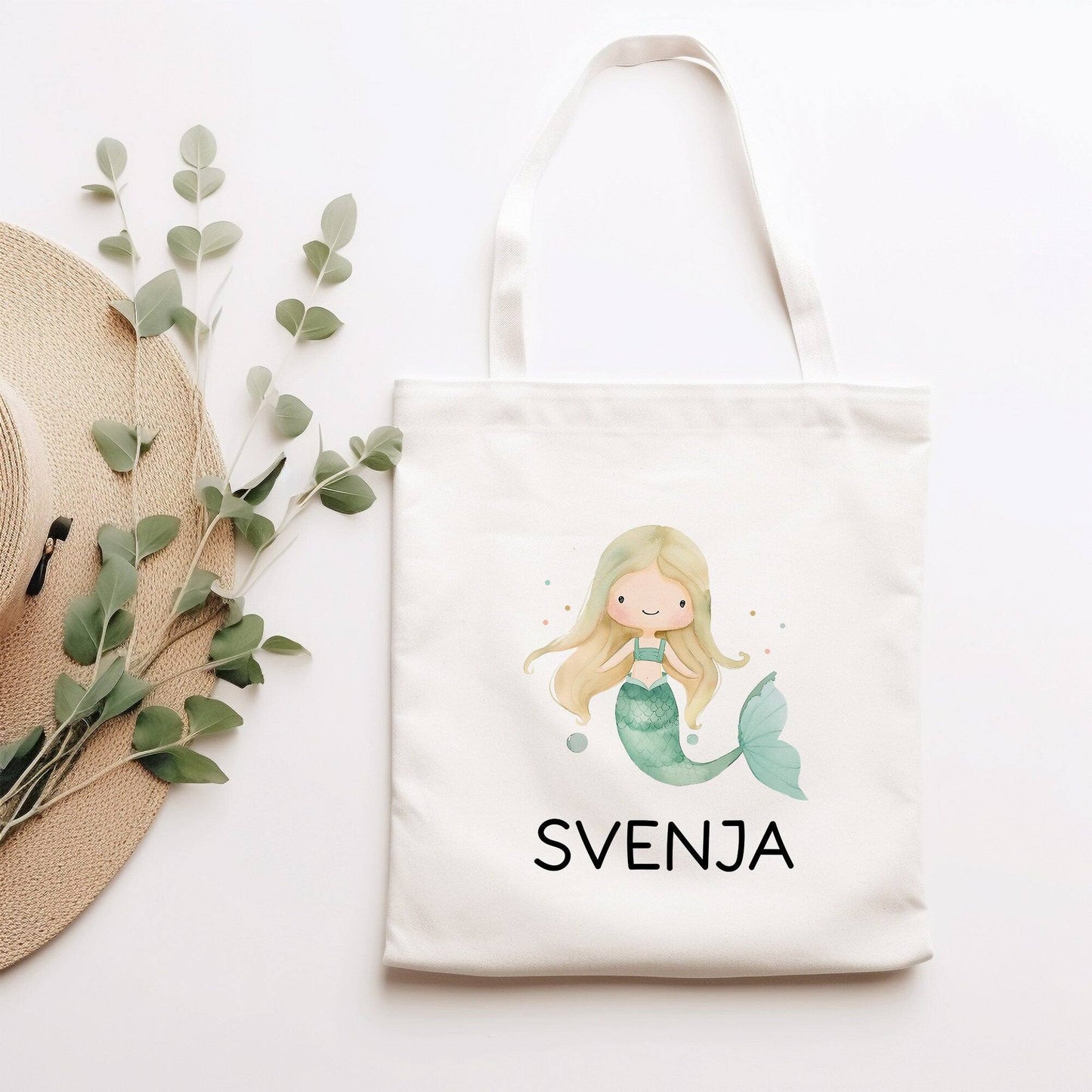 Meerjungfrau Stofftasche Personalisiert Einschulung Kindergarten Wäschebeutel Sportbeutel mit Wunschnamen für Schule, Wechselwäsche  kleinebuchstaben Meerjungfrau 04 Stofftasche 