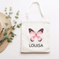 Rosa Lila Schmetterling Stofftasche Personalisiert und Namen. Kindergarten und Schule - Wäschebeutel Wechselwäsche KITA | Junge & Mädchen  kleinebuchstaben Schmetterling 02 Schriftart 1 