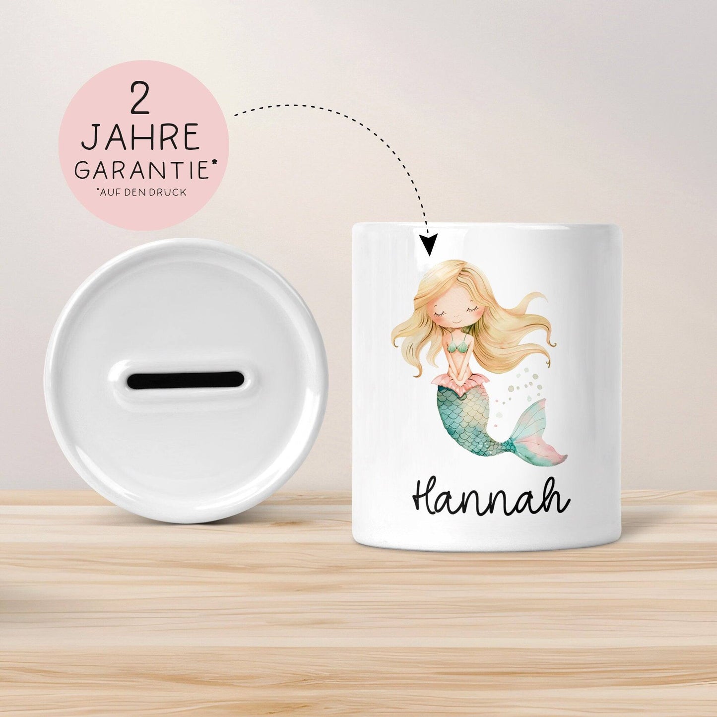 Spardose Meerjungfrau Personalisiert mit Name oder Wunschnamen für Mädchen aus Keramik. Geschenk Taufe, Geburtstag od. Weihnachten - 06  kleinebuchstaben   