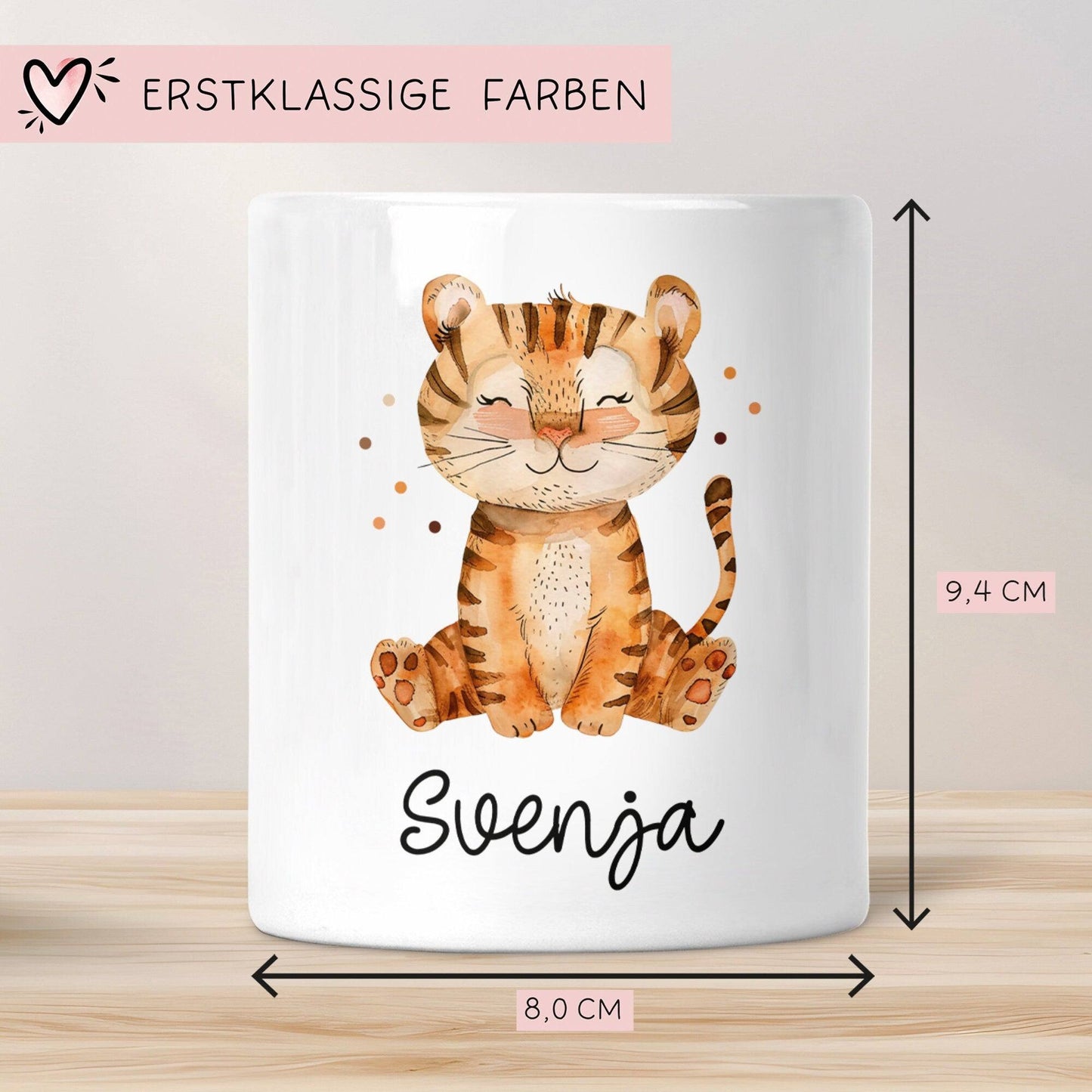 Personalisierte Kinder Spardose Tiger Tier mit Namen optional mit Datum - Gelb - Geschenk für Junge & Mädchen zum Geburtstag Weihnachten  kleinebuchstaben   