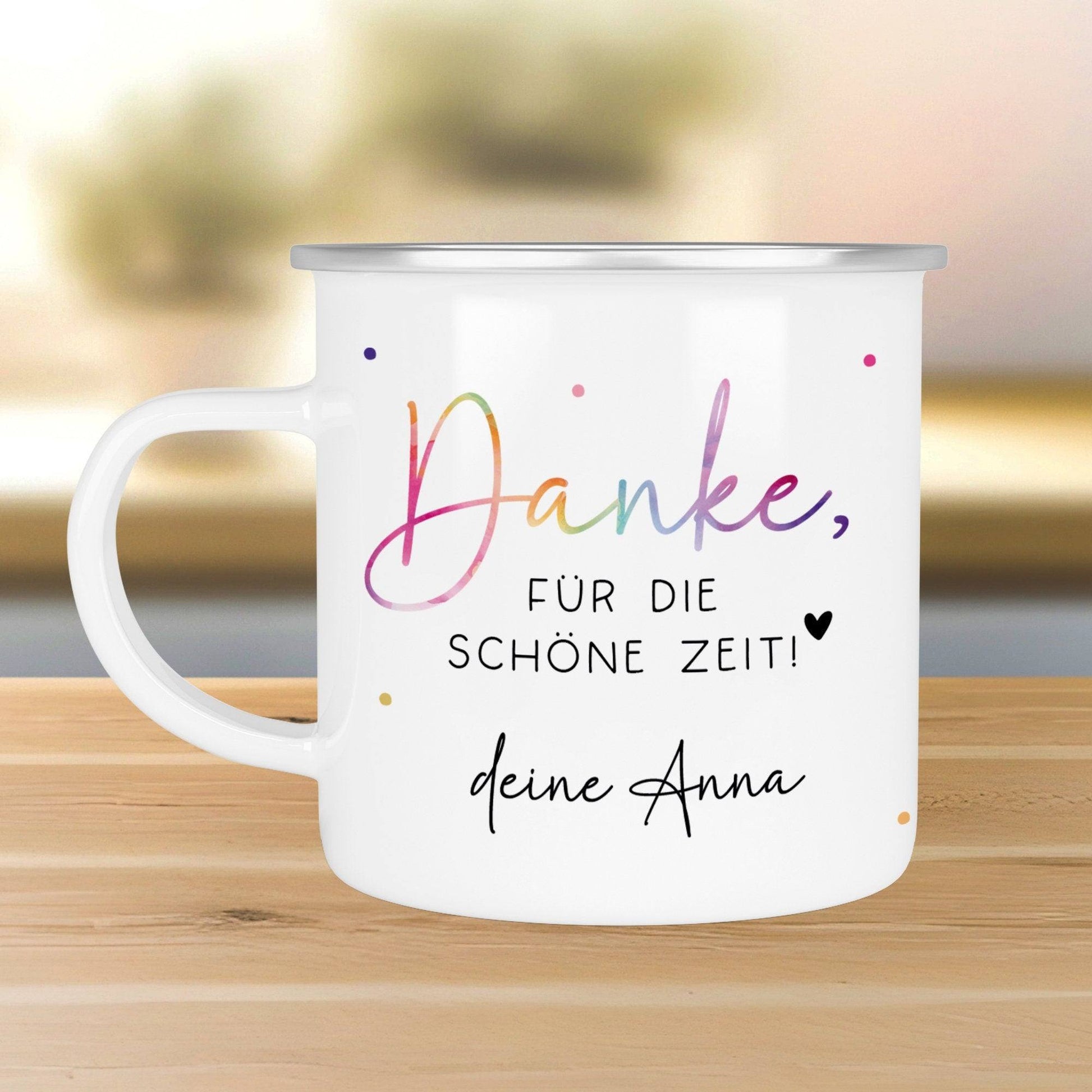 Abschiedsgeschenk Erzieherin Geschenk Abschiedsgeschenk Lehrerin Dankeschön Geschenk Tasse - Danke für die schöne Zeit - Emaille Becher  kleinebuchstaben Danke für die schöne Silber 