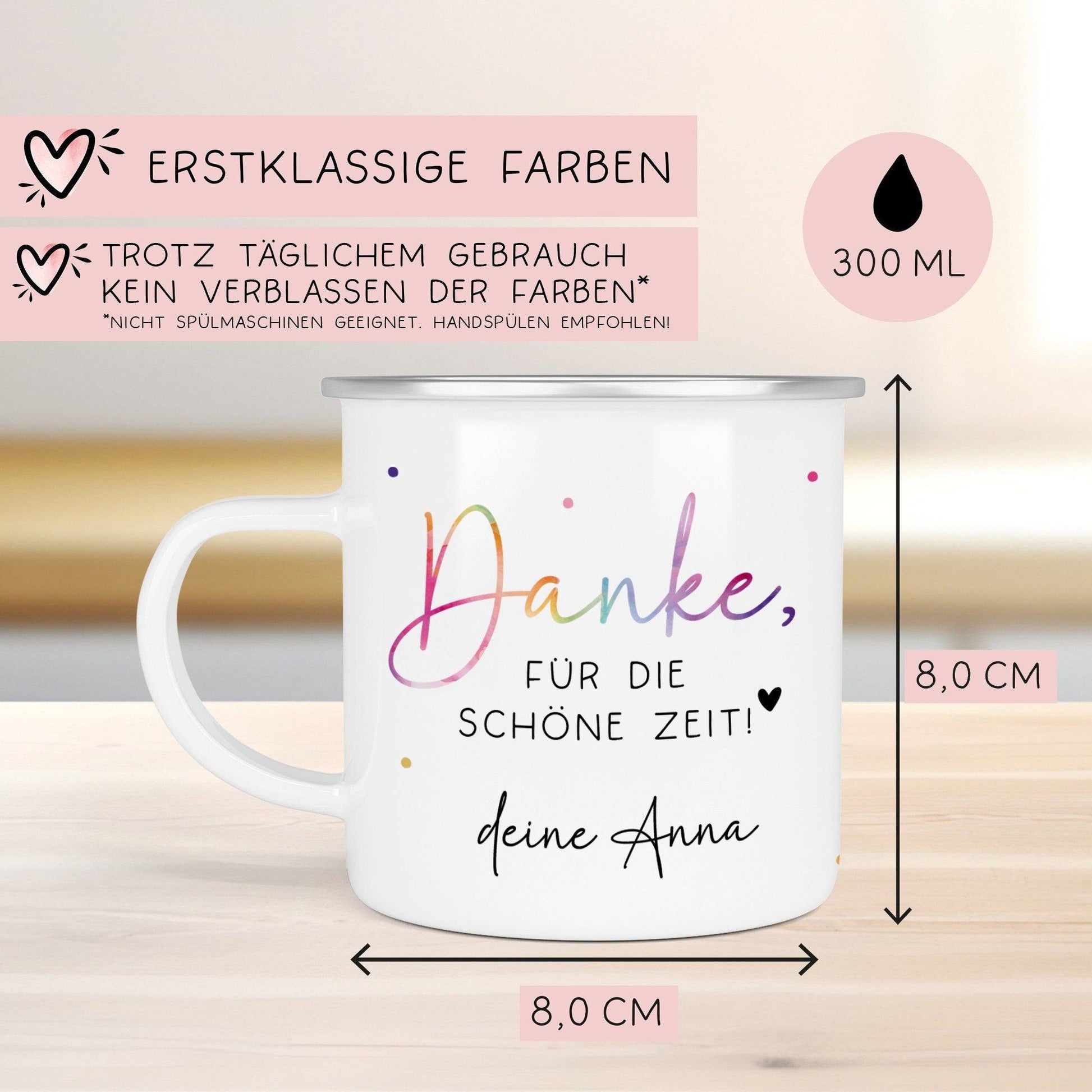 Abschiedsgeschenk Erzieherin Geschenk Abschiedsgeschenk Lehrerin Dankeschön Geschenk Tasse - Danke für die schöne Zeit - Emaille Becher  kleinebuchstaben   