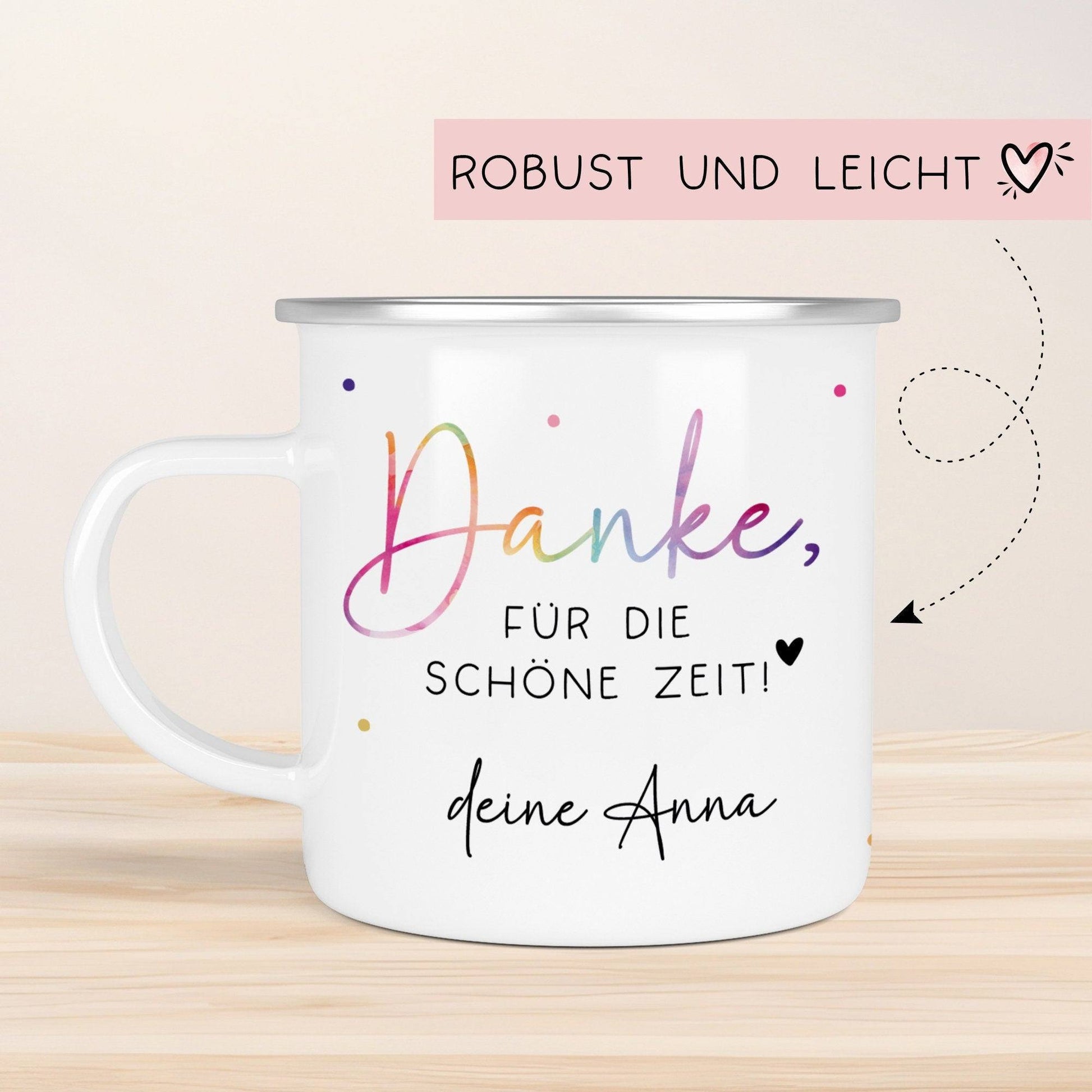 Abschiedsgeschenk Erzieherin Geschenk Abschiedsgeschenk Lehrerin Dankeschön Geschenk Tasse - Danke für die schöne Zeit - Emaille Becher  kleinebuchstaben   