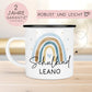 Schulanfang Schulkind Emaille Tasse Becher | Personalisiert mit Wunschnamen | Kindertasse zur Einschulung | Regenbogen im Aquarell-Stil  kleinebuchstaben   