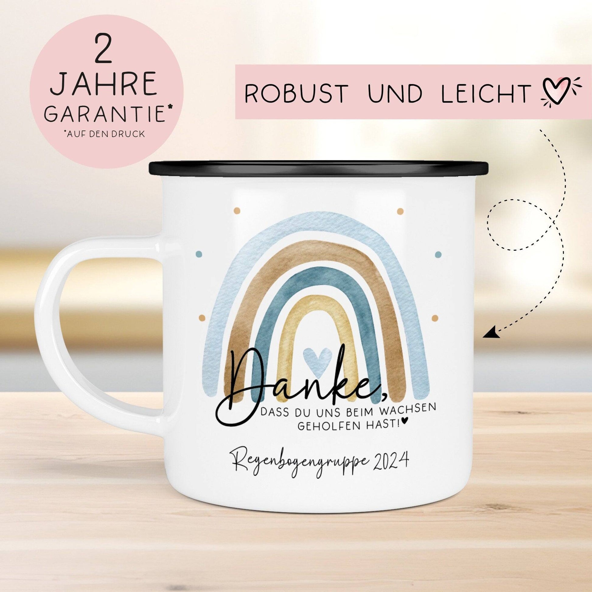 Danke das du uns beim Wachsen geholfen hast Emaille Becher - Regenbogen Abschiedsgeschenk für Erzieherin Geschenk Abschiedsgeschenk Lehrerin  kleinebuchstaben   