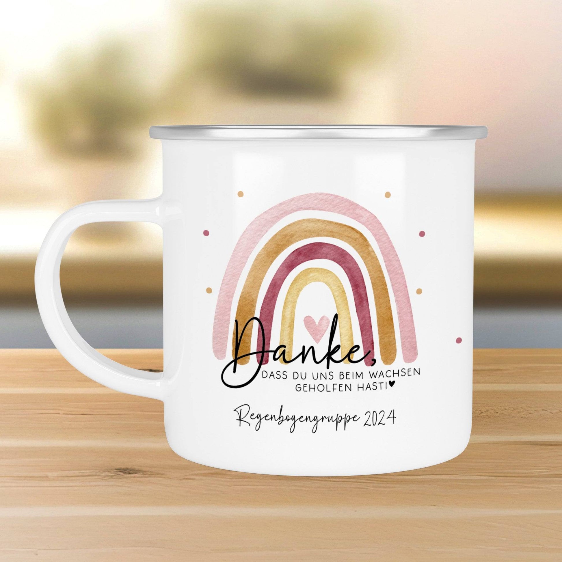 Danke das du uns beim Wachsen geholfen hast Emaille Tasse - Regenbogen Abschiedsgeschenk für Erzieherin Geschenk Abschiedsgeschenk Lehrerin  kleinebuchstaben Danke das du uns ... Silber 