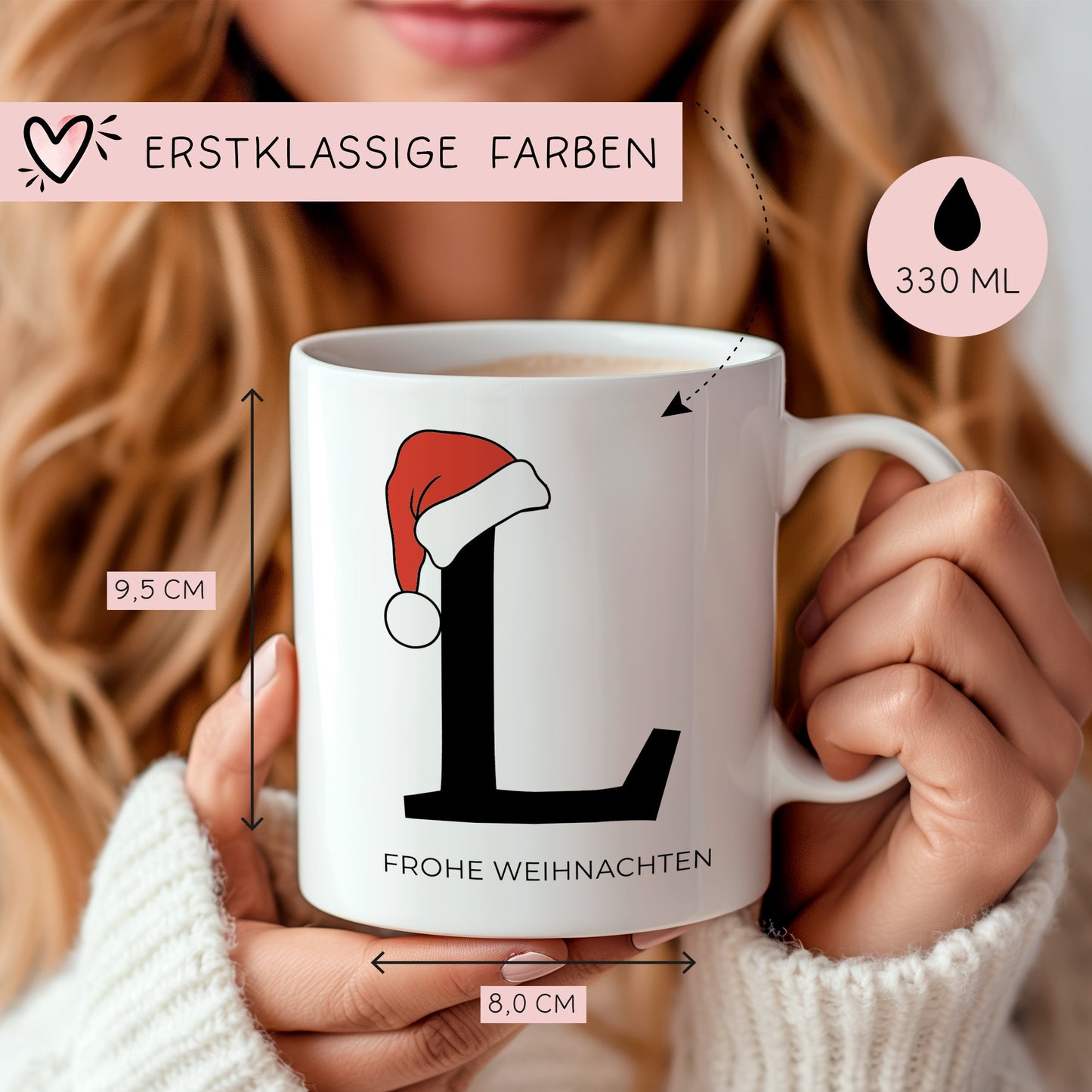 Personalisierte Keramik Tasse Weihnachten Nikolaus - Monogramm - Anfangsbuchstabe - Frohe Weihnachten - Merry Christmas - Glühwein - Becher  kleinebuchstaben   