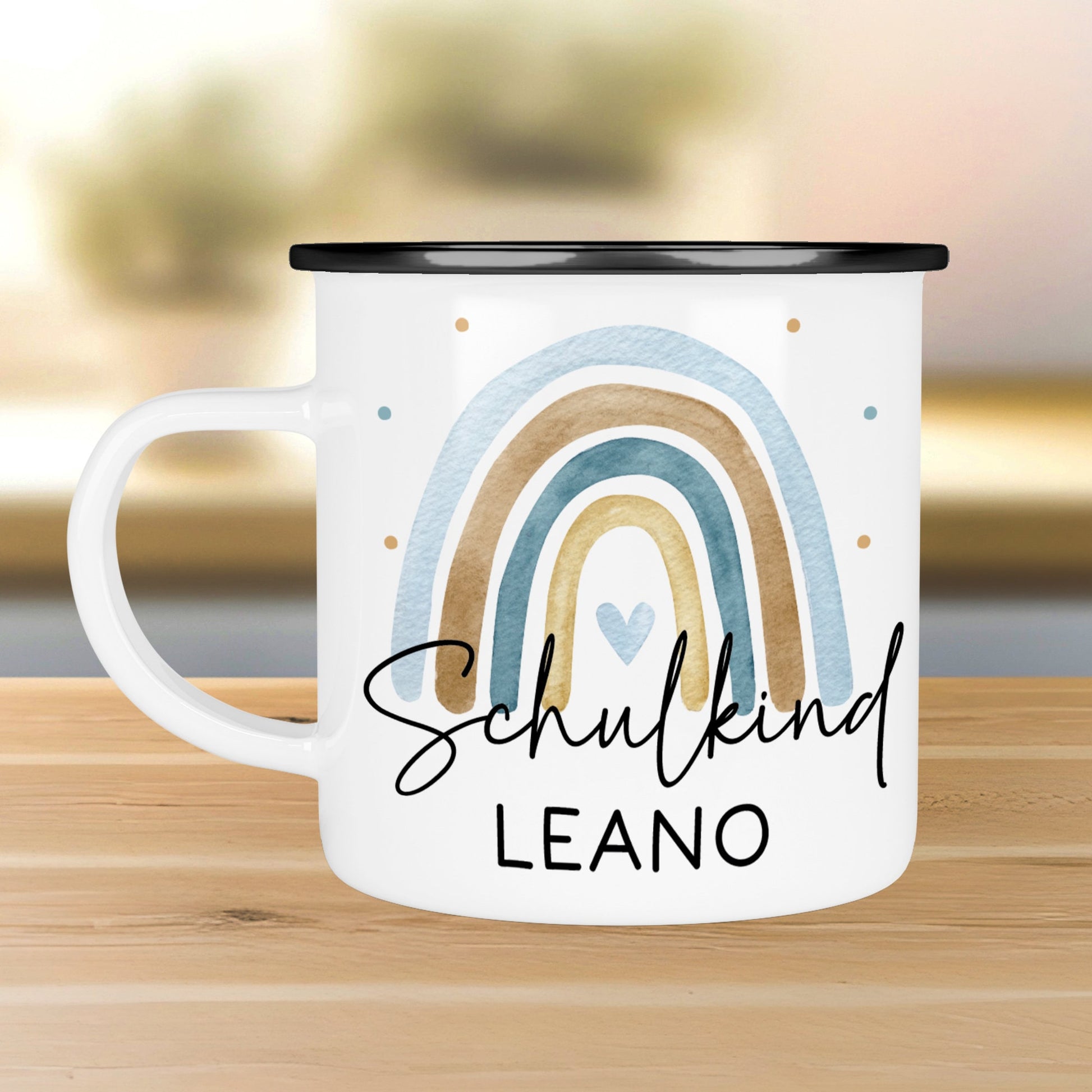 Tasse Schulkind, Tasse Einschulung, Schulkind 2024, Tasse Schulanfang, Einschulung Mädchen, Einschulung Junge mit Regenbogen. Schultüte  kleinebuchstaben Regenbogen Blau Schwarz 