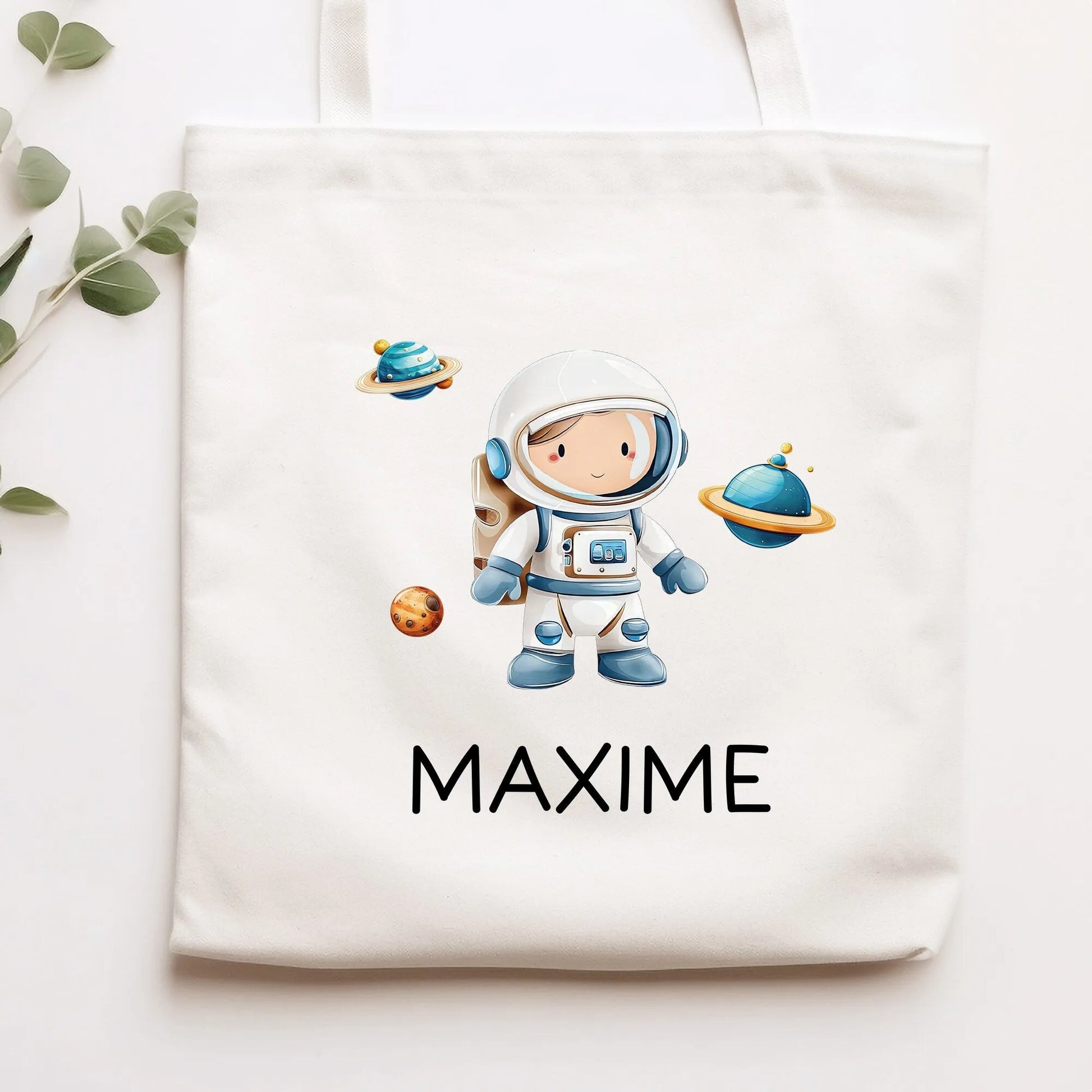 Astronaut Stofftasche Einkaufstasche Kinder-Beutel mit Namen als Sporttasche, Tragetasche Wechselwäsche für Kita Schule & Kindergarten  kleinebuchstaben   