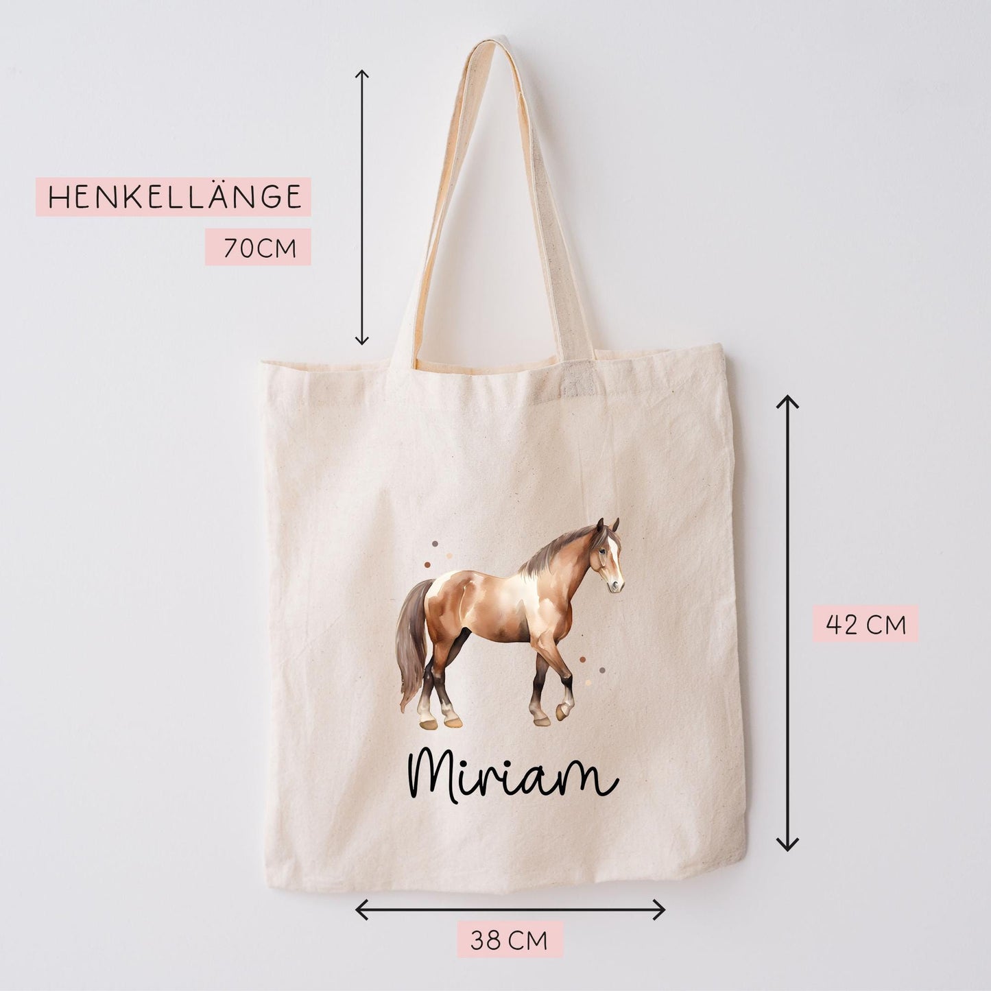 Personalisierte Stofftasche Pferd - Kinder-Beutel Kindertasche mit Namen - Wechselwäsche, Schmutzwäsche Tragetasche - Kita Wechselkleidung  kleinebuchstaben   