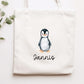 Stofftasche mit Namen Pinguin - Personalisierte Kinder Beutel Kindertasche - Wechselwäsche, Schmutzwäsche Tragetasche - Wechselkleidung  kleinebuchstaben   