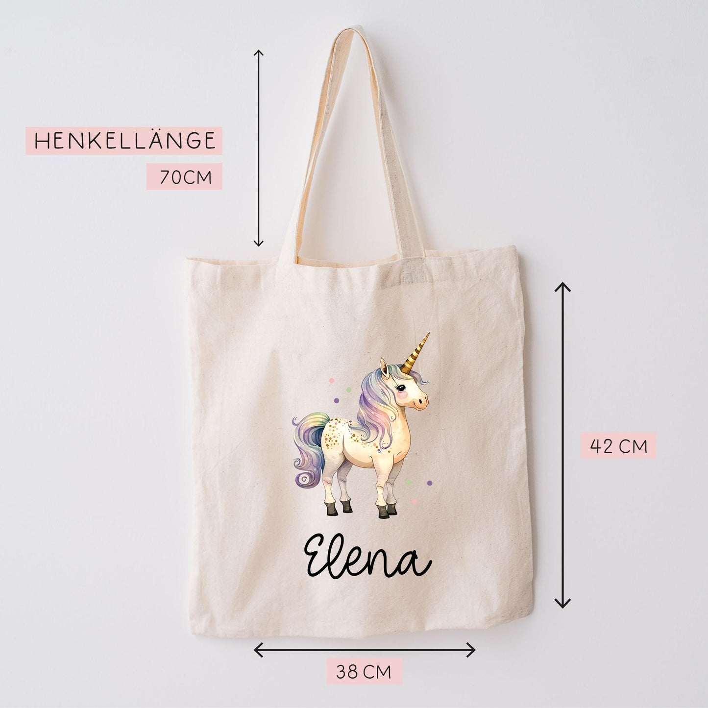 Stofftasche Beutel Namen Einhorn - Personalisierte Kinder Beutel Kindertasche - Wechselwäsche, Schmutzwäsche Tragetasche - Wechselkleidung  kleinebuchstaben   